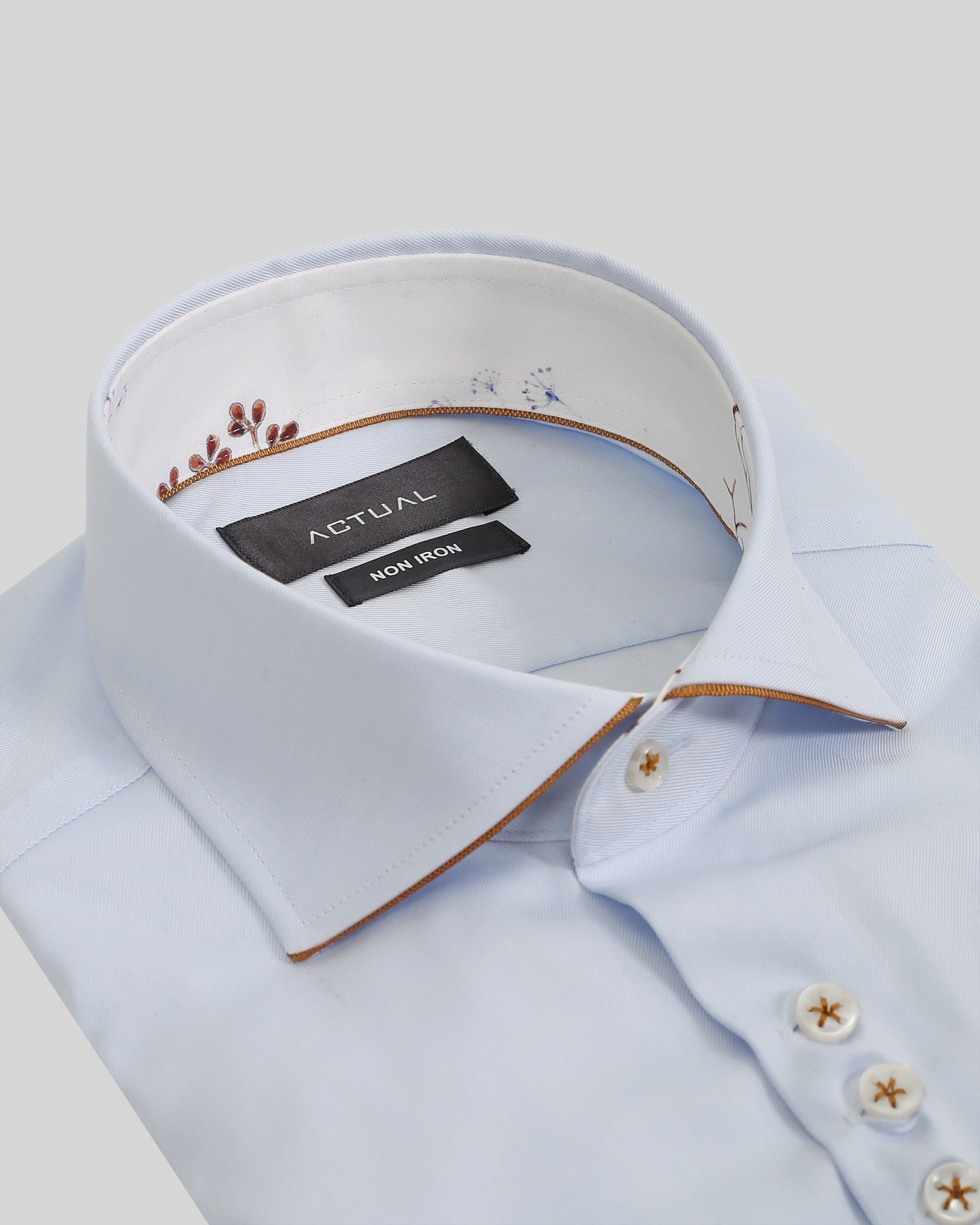 Strijkvrij twill overhemd van 100% katoen in slim fit met florale contrastdetails – Model 25-026