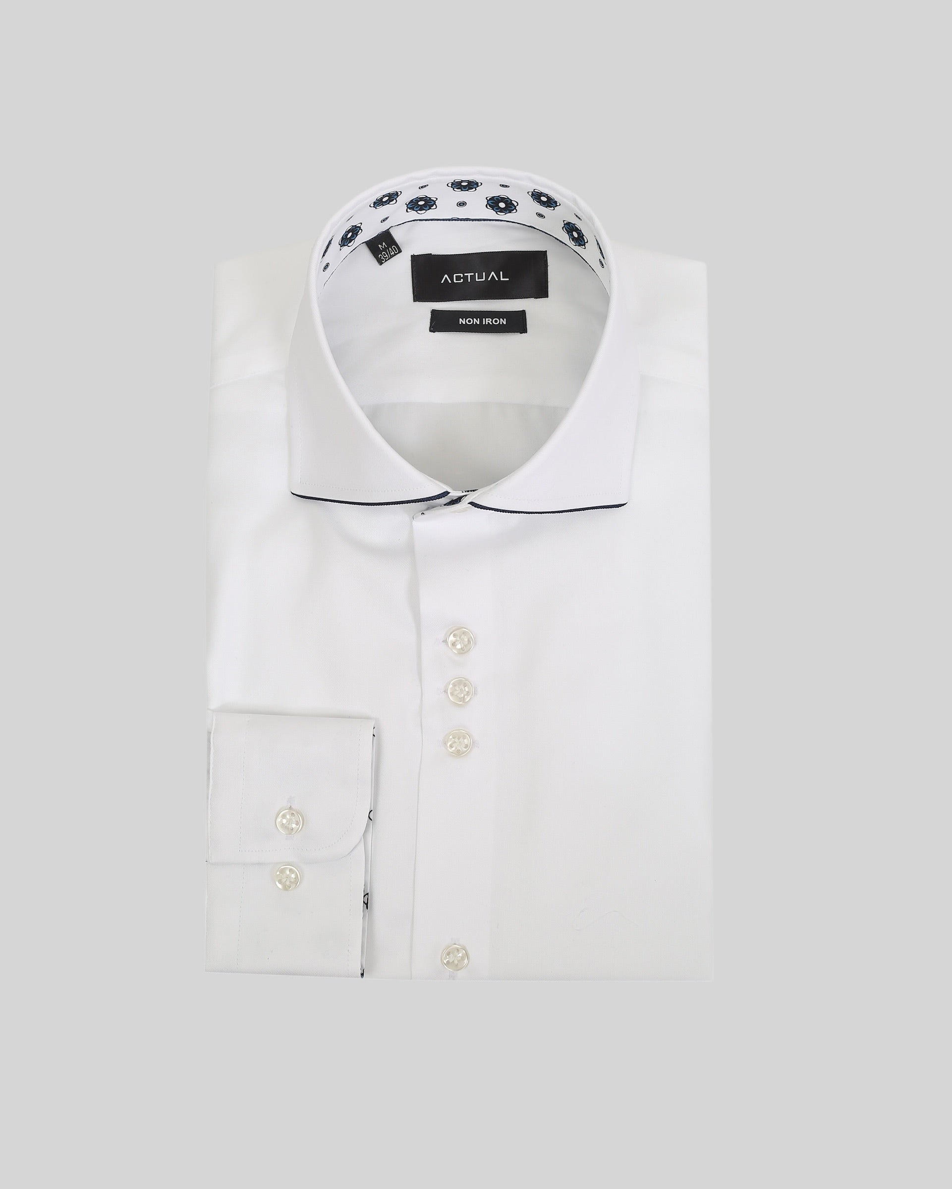 Strijkvrij twill overhemd van 100% katoen in slim fit met florale contrastdetails – Model 25-019