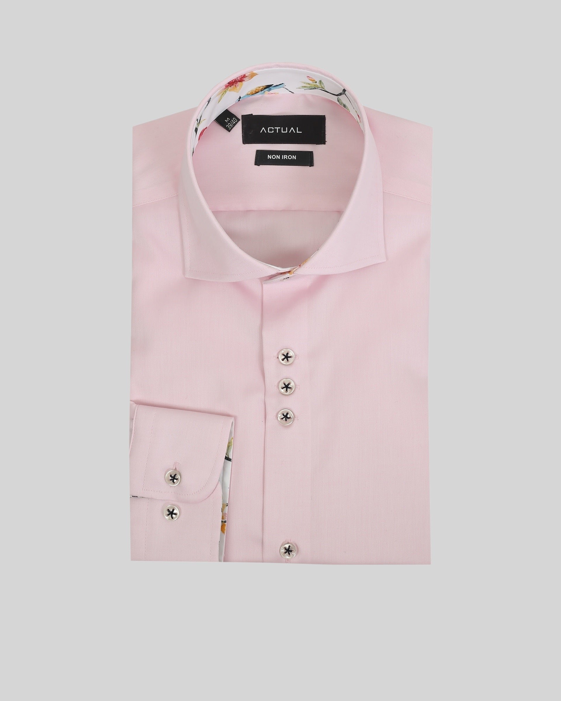 Strijkvrij twill overhemd van 100% katoen in slim fit met florale contrastdetails – Model 25-022