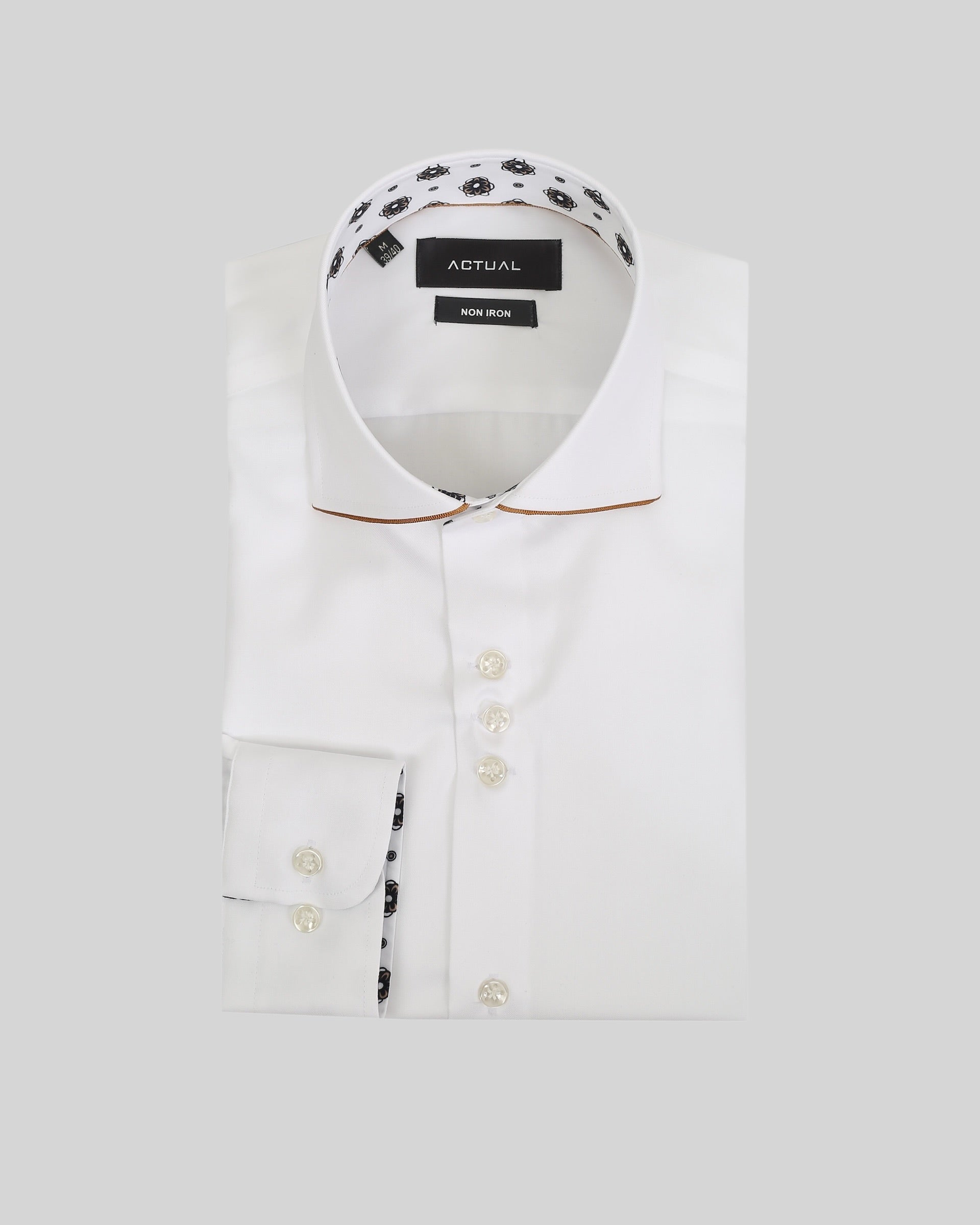 Strijkvrij twill overhemd van 100% katoen in slim fit met florale contrastdetails – Model 25-021