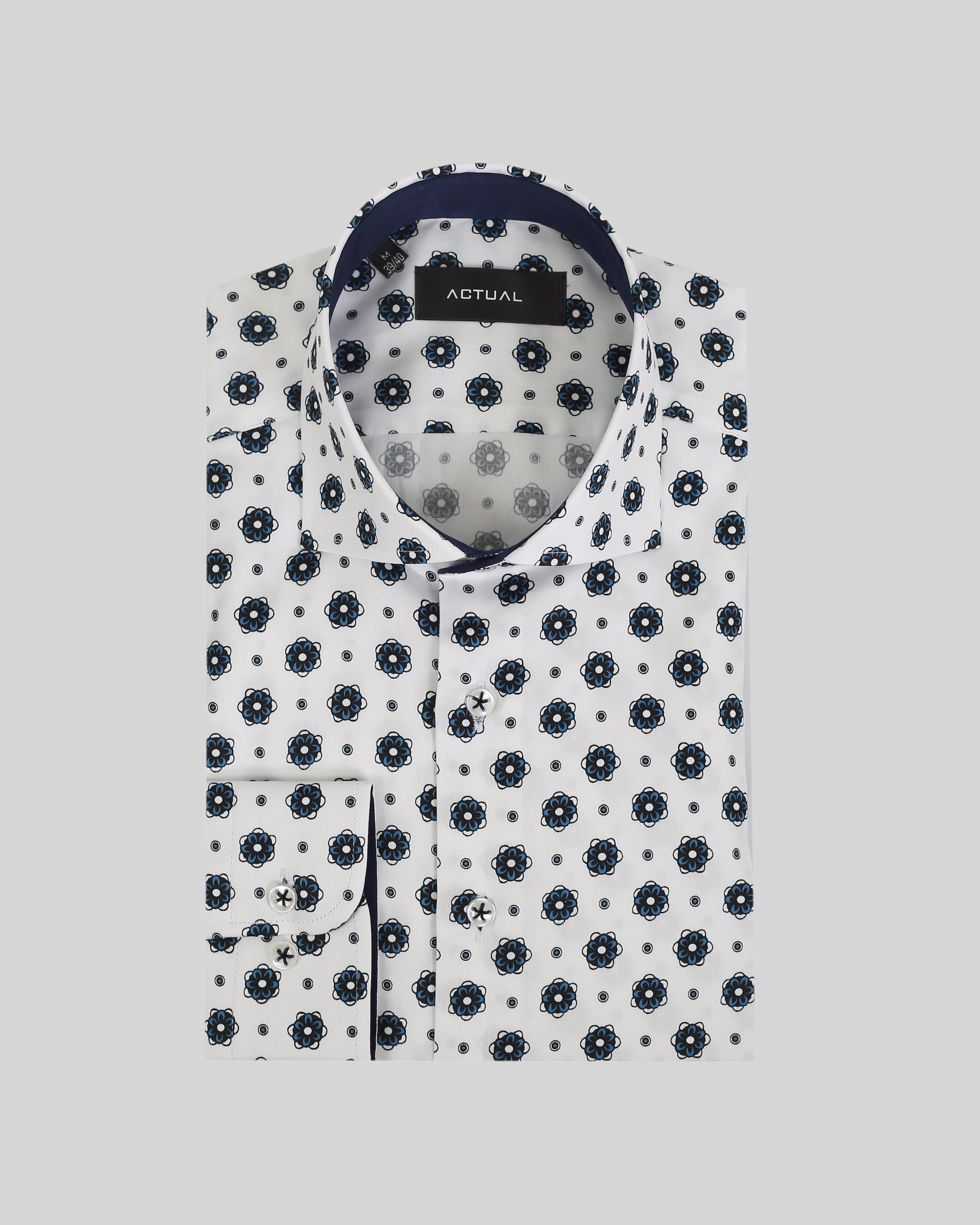 Geprint satijnen overhemd van 100% katoen in slim fit – Model 25-031