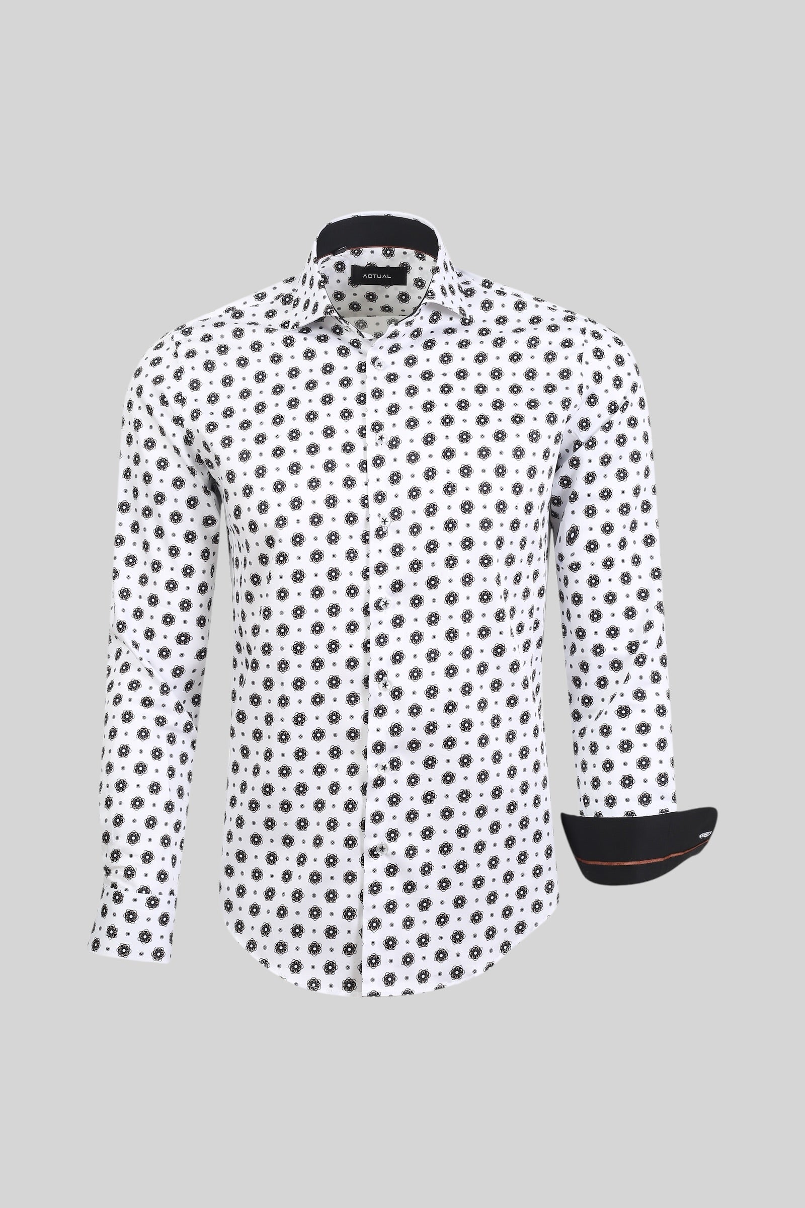 Geprint satijnen overhemd van 100% katoen in slim fit – Model 25-032