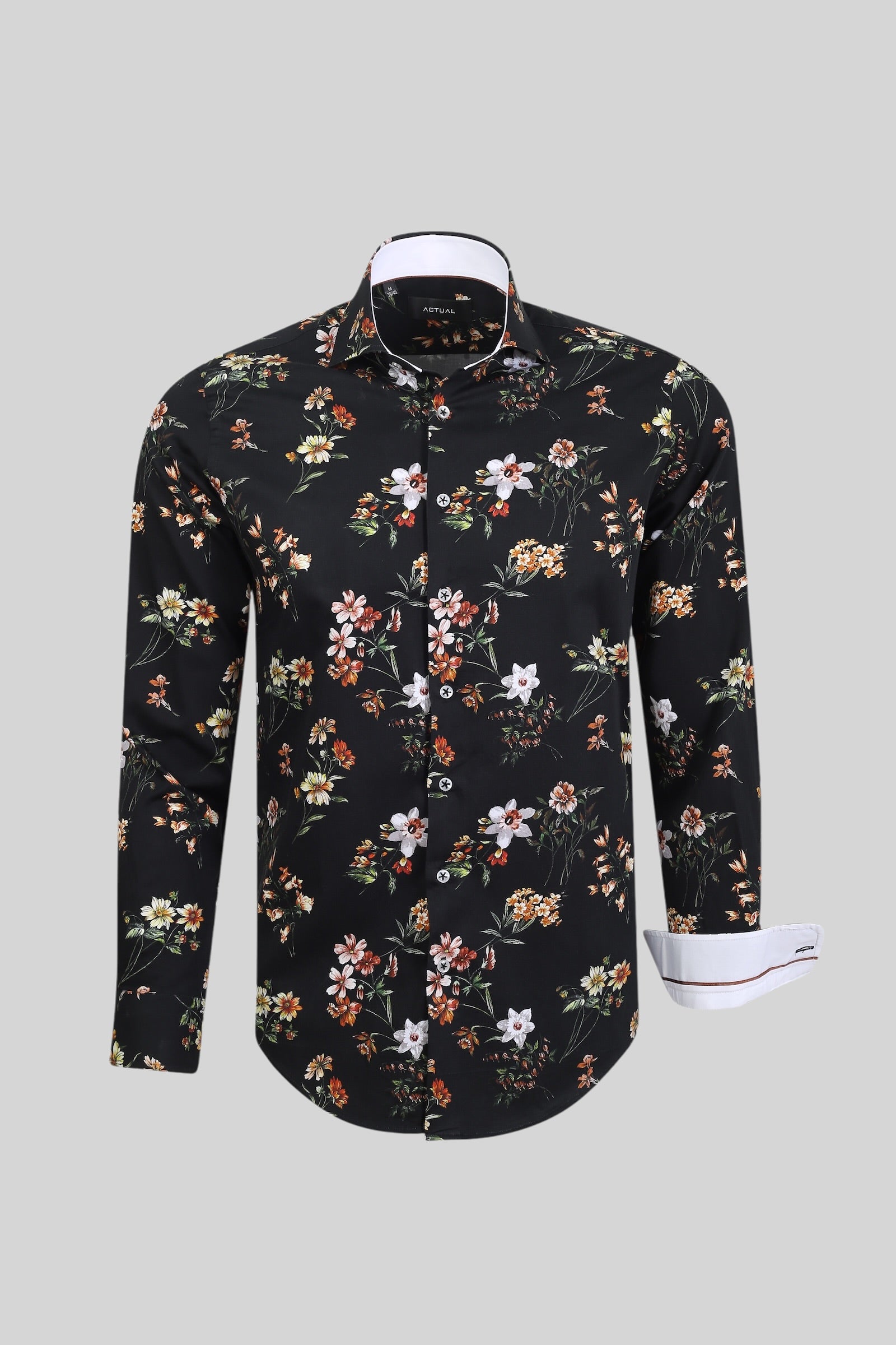 Geprint satijnen overhemd van 100% katoen in slim fit – Model 25-037