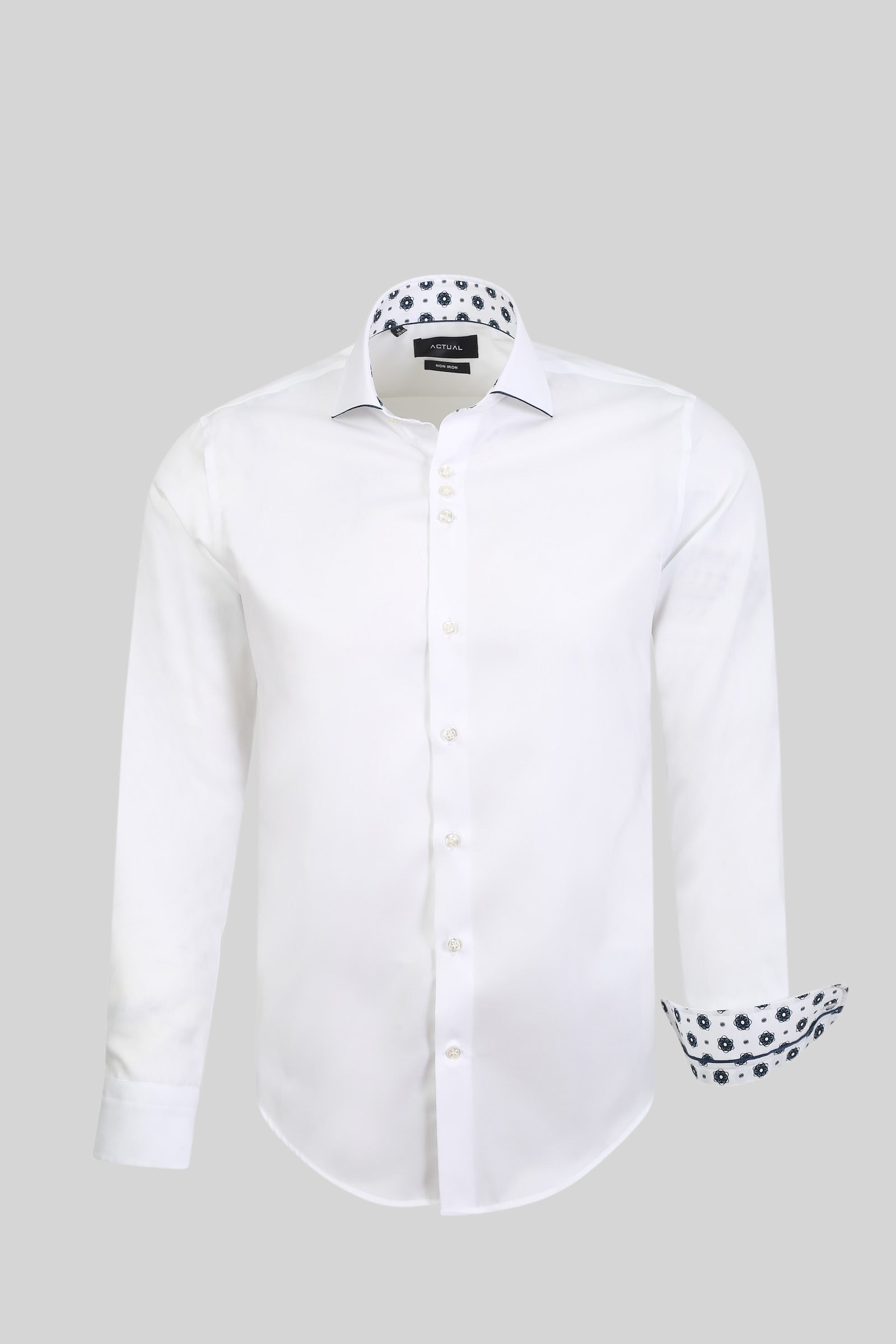 Non-Iron Twill 100% Cotton Slim Fit Shirt with Floral Contrast Details – Model 25-019