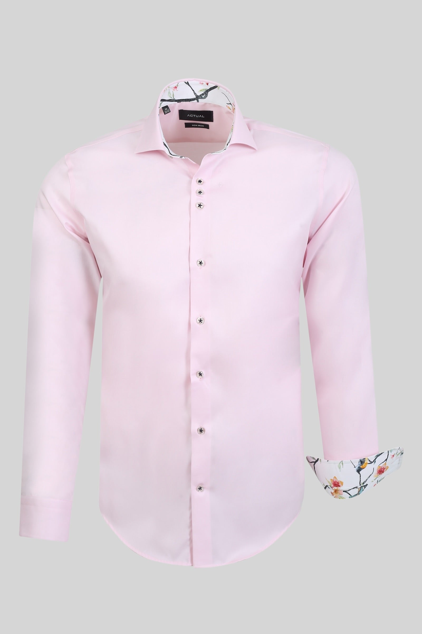 Non-Iron Twill 100% Cotton Slim Fit Shirt with Floral Contrast Details – Model 25-022