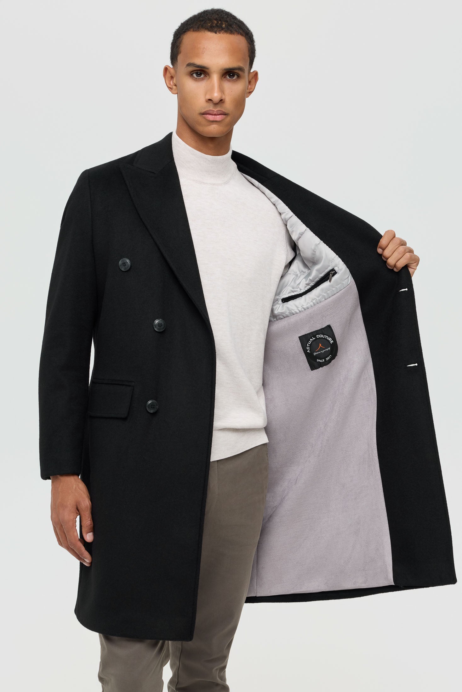 Men’s Double-Breasted Wool Blend Trench Coat – Timeless Elegance | Style 6065