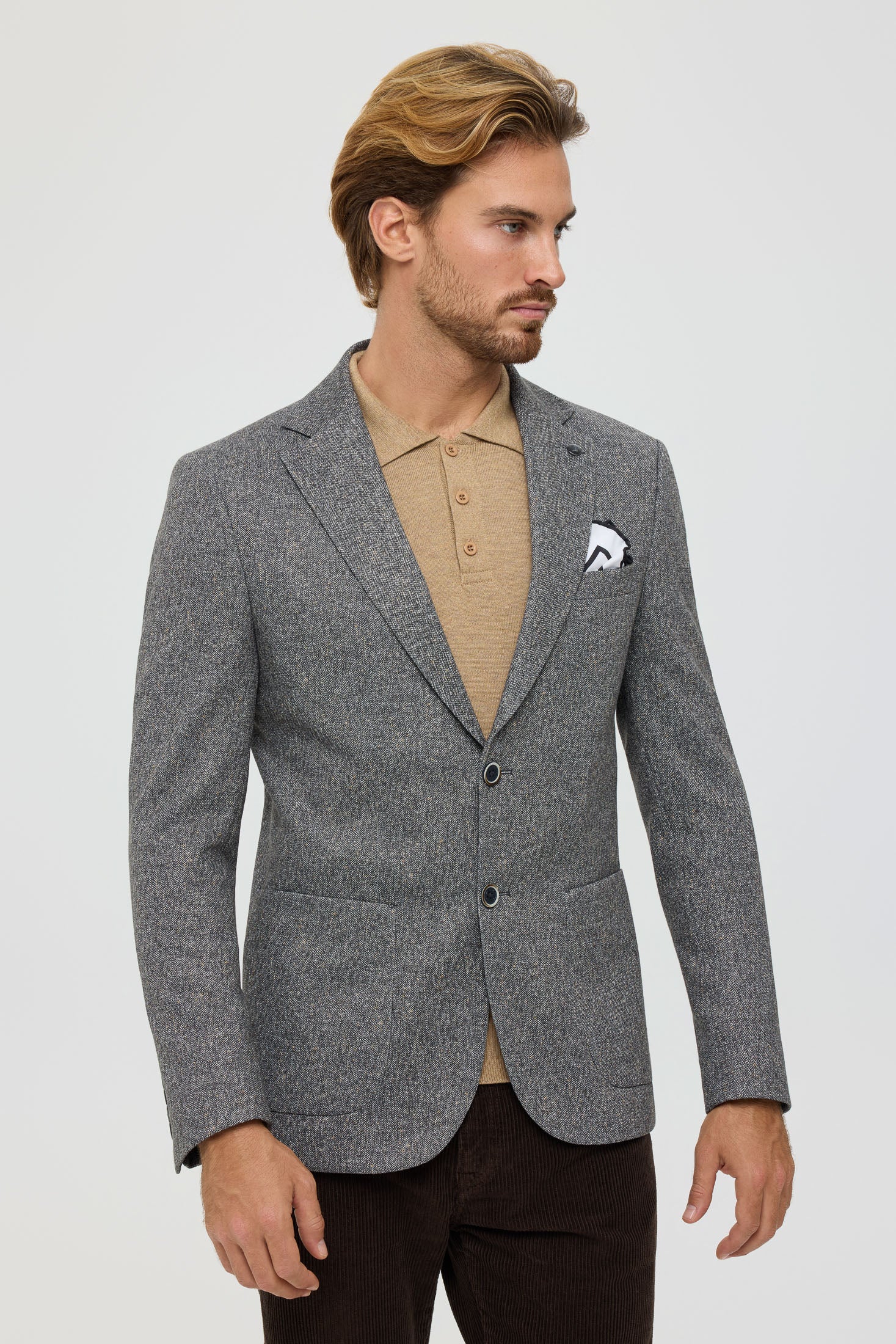 Men’s Premium Knit Blazer – Soft Herringbone Texture | Style 7189