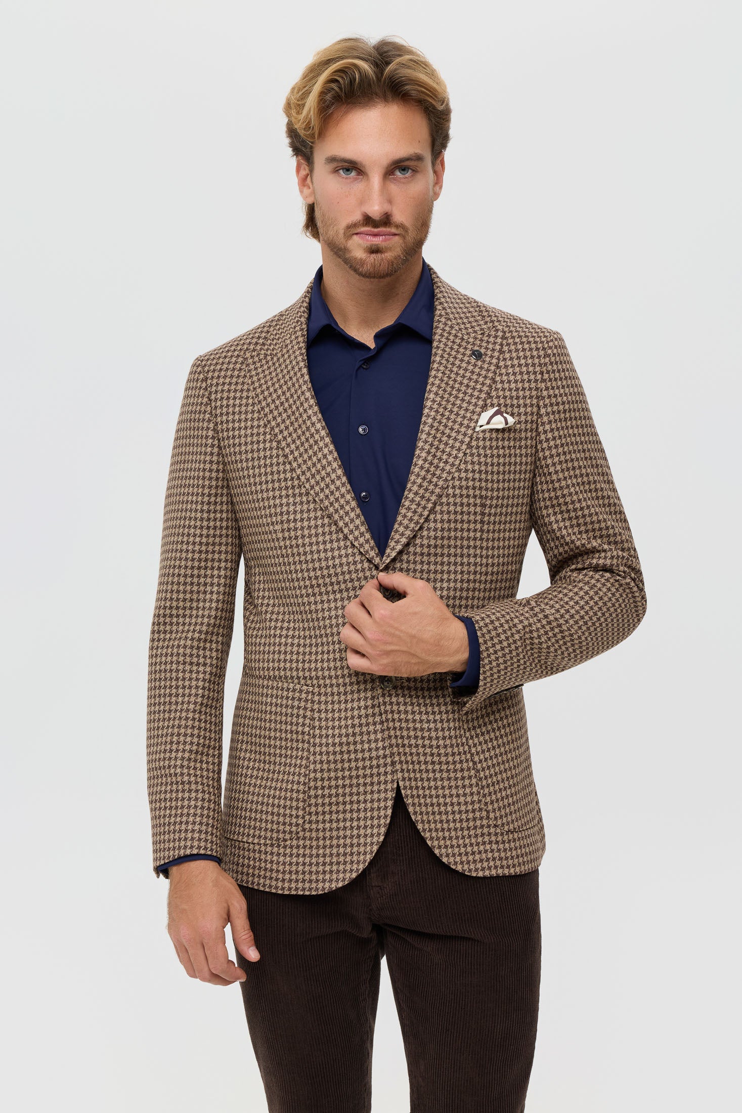 Men’s Premium Blazer – Houndstooth & Micro-Check Weave | Style 7178