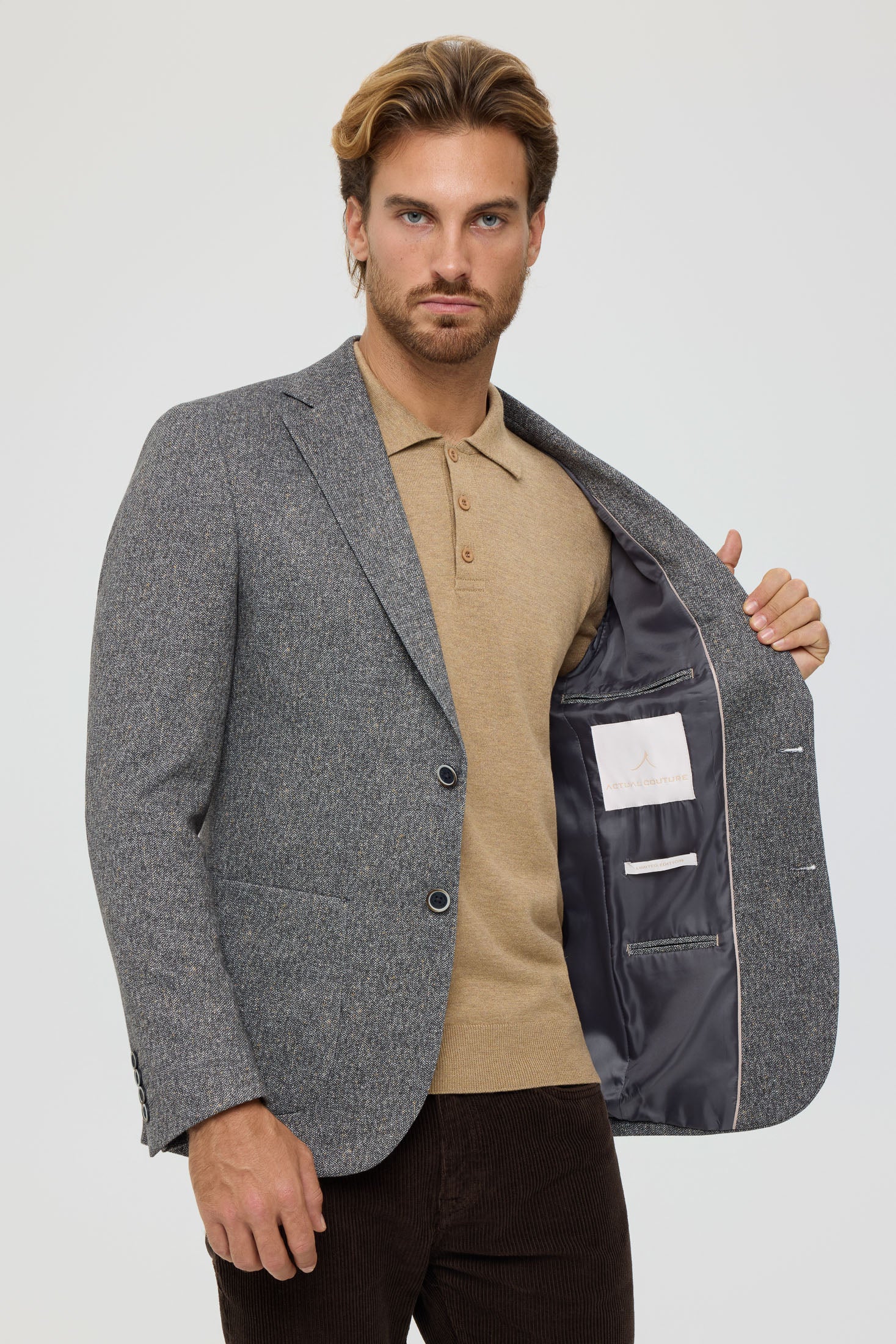 Hochwertiger Herren-Strickblazer – Weiche Fischgrätstruktur | Modell 7189