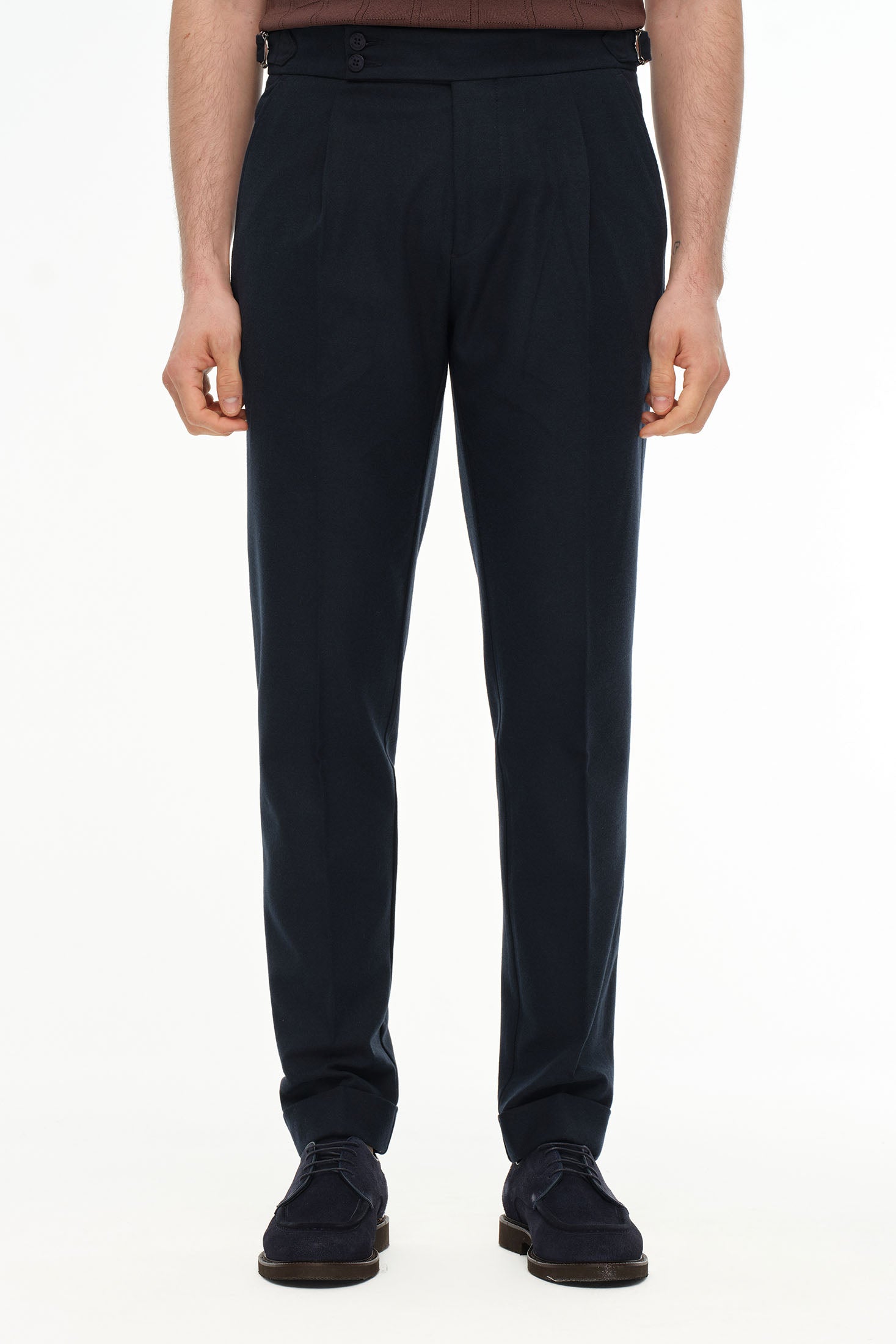 Tailored Hose mit Bundfalten und seitlichen Verstellern | Premium Stretch-Stoff – Modell 1433