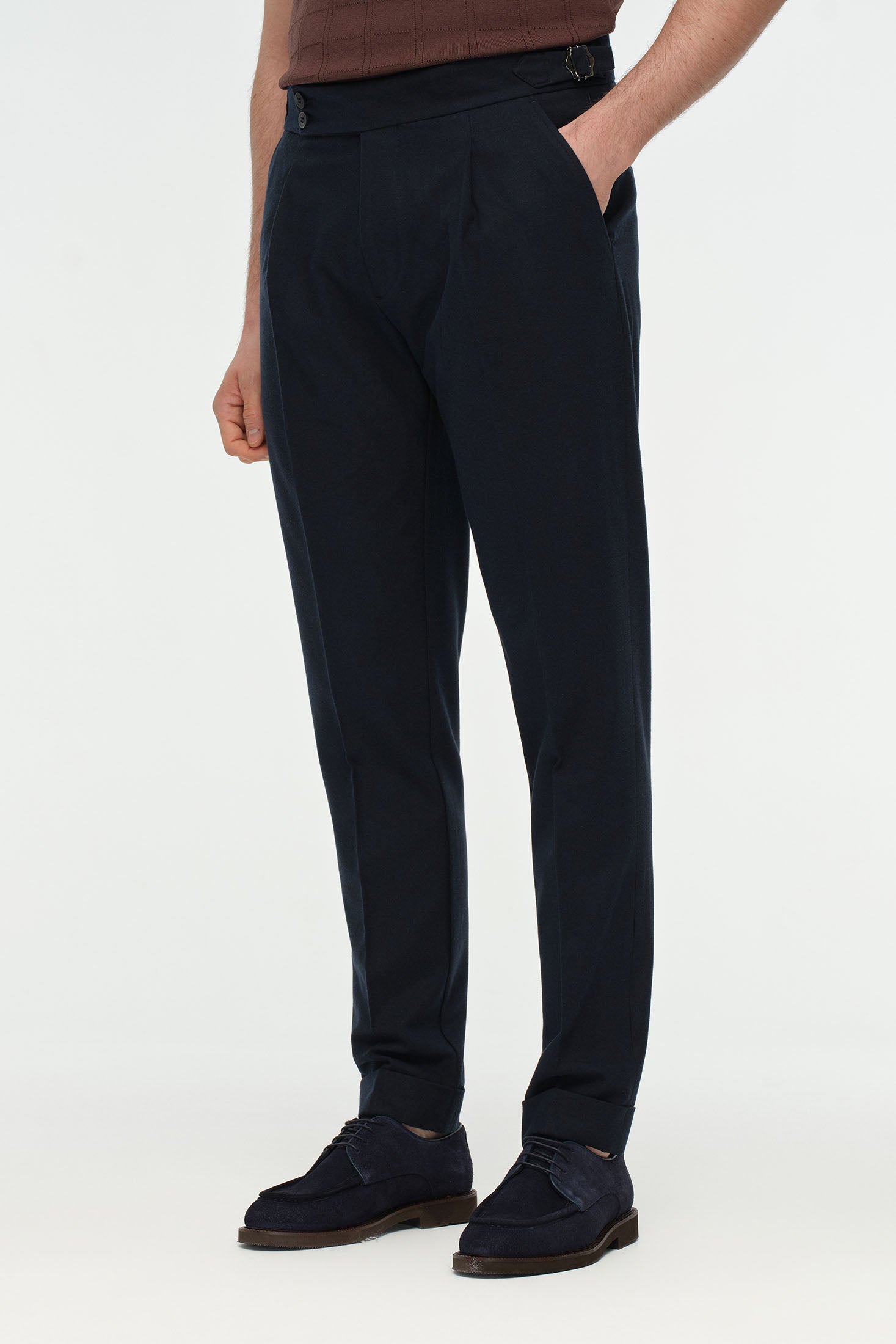 Tailored Hose mit Bundfalten und seitlichen Verstellern | Premium Stretch-Stoff – Modell 1433