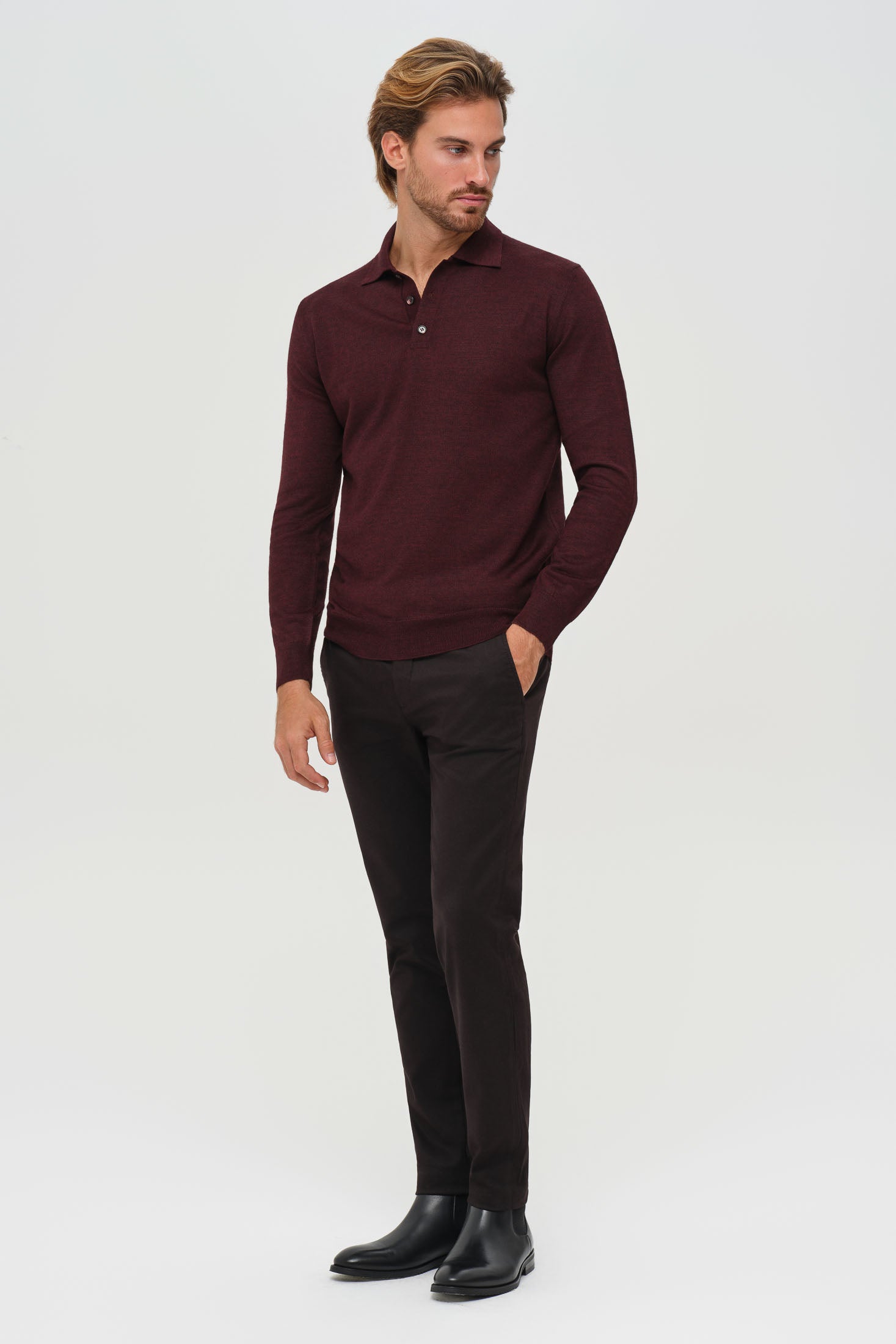 Men’s Premium Long-Sleeve Knit Pullover – Wool Blend Comfort | Style 8014