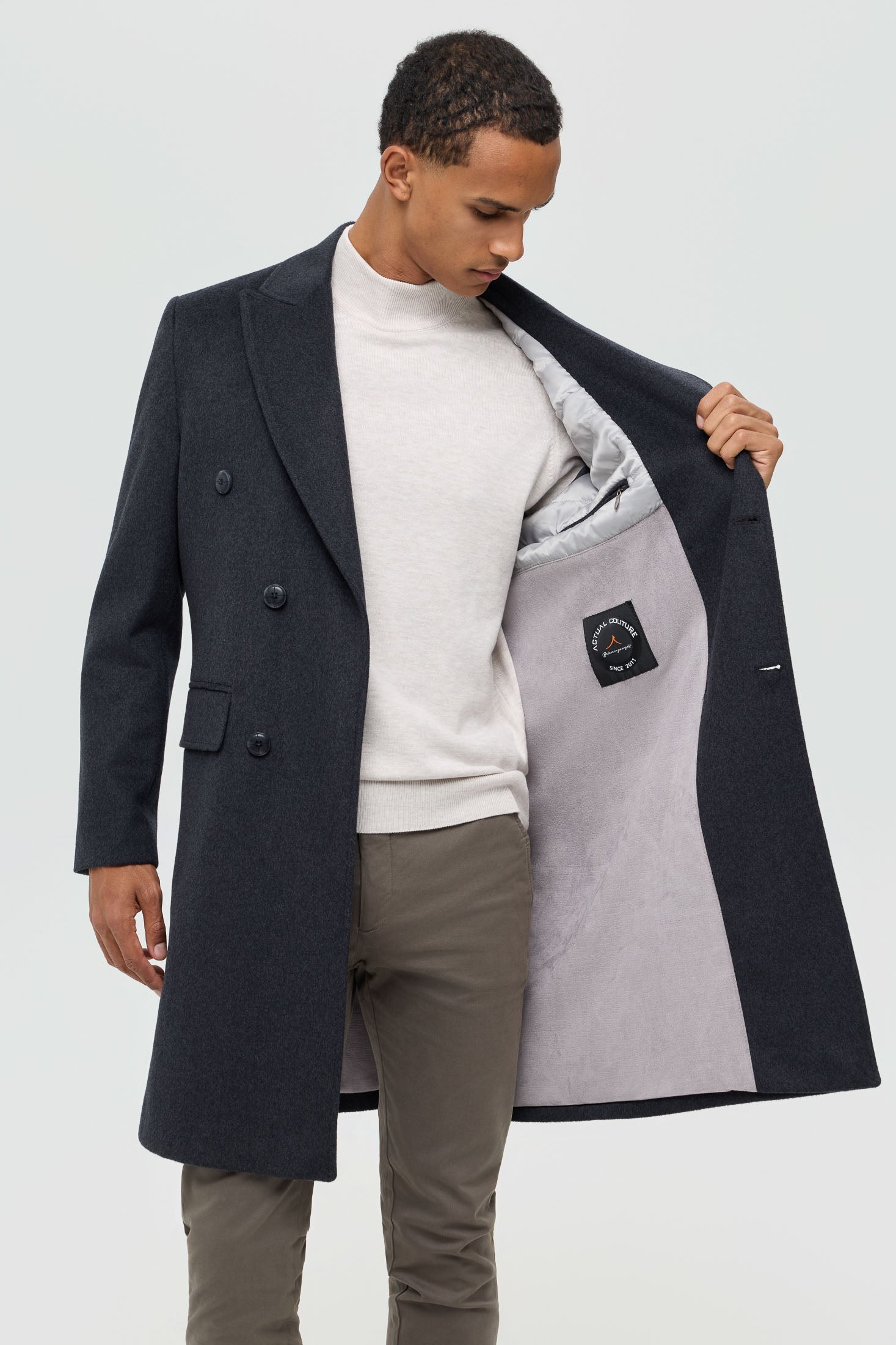 Men’s Double-Breasted Wool Blend Trench Coat – Timeless Elegance | Style 6065