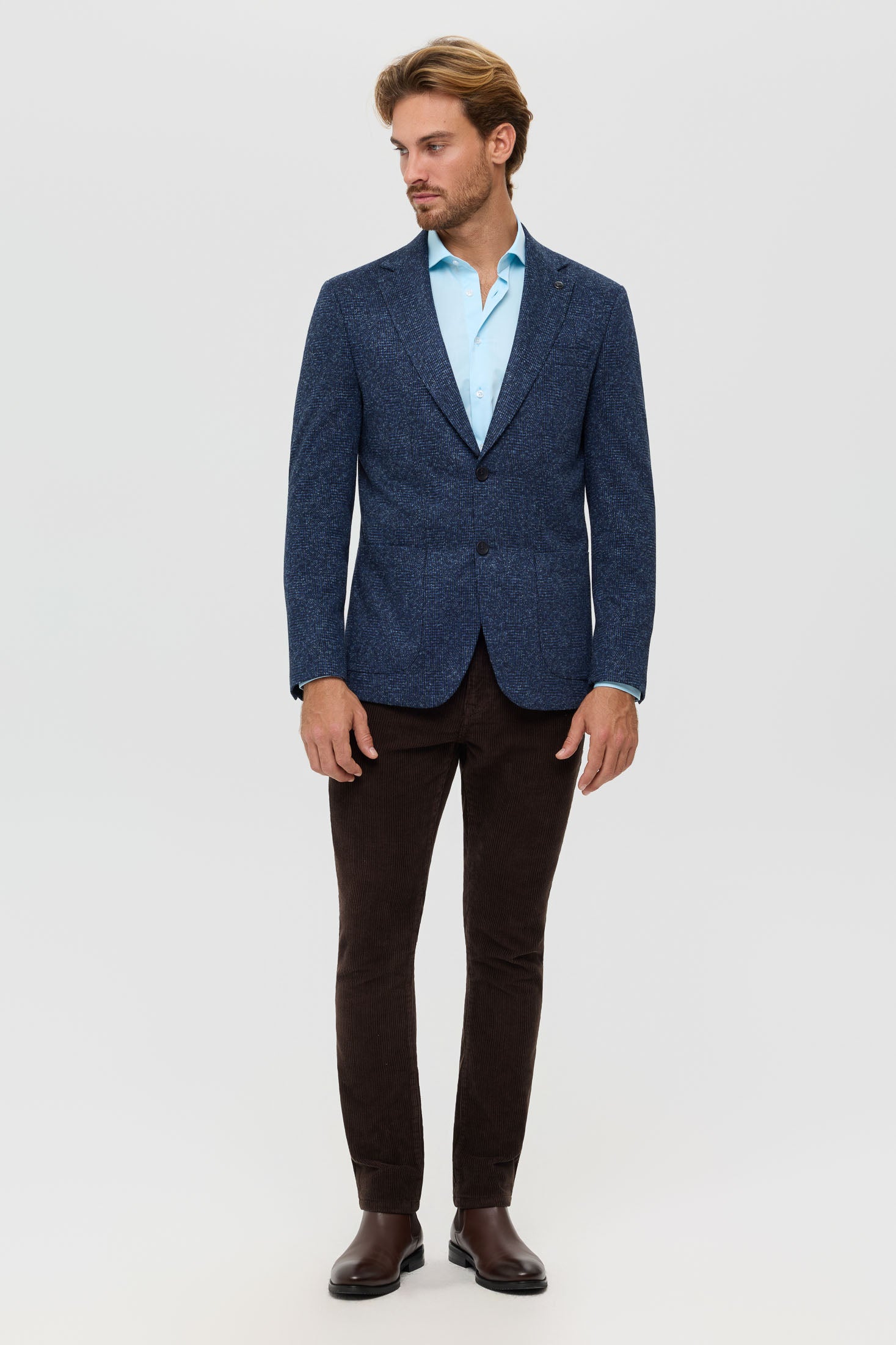 Men’s Premium Knit Blazer – Wool Blend Glen Check | Style 7183
