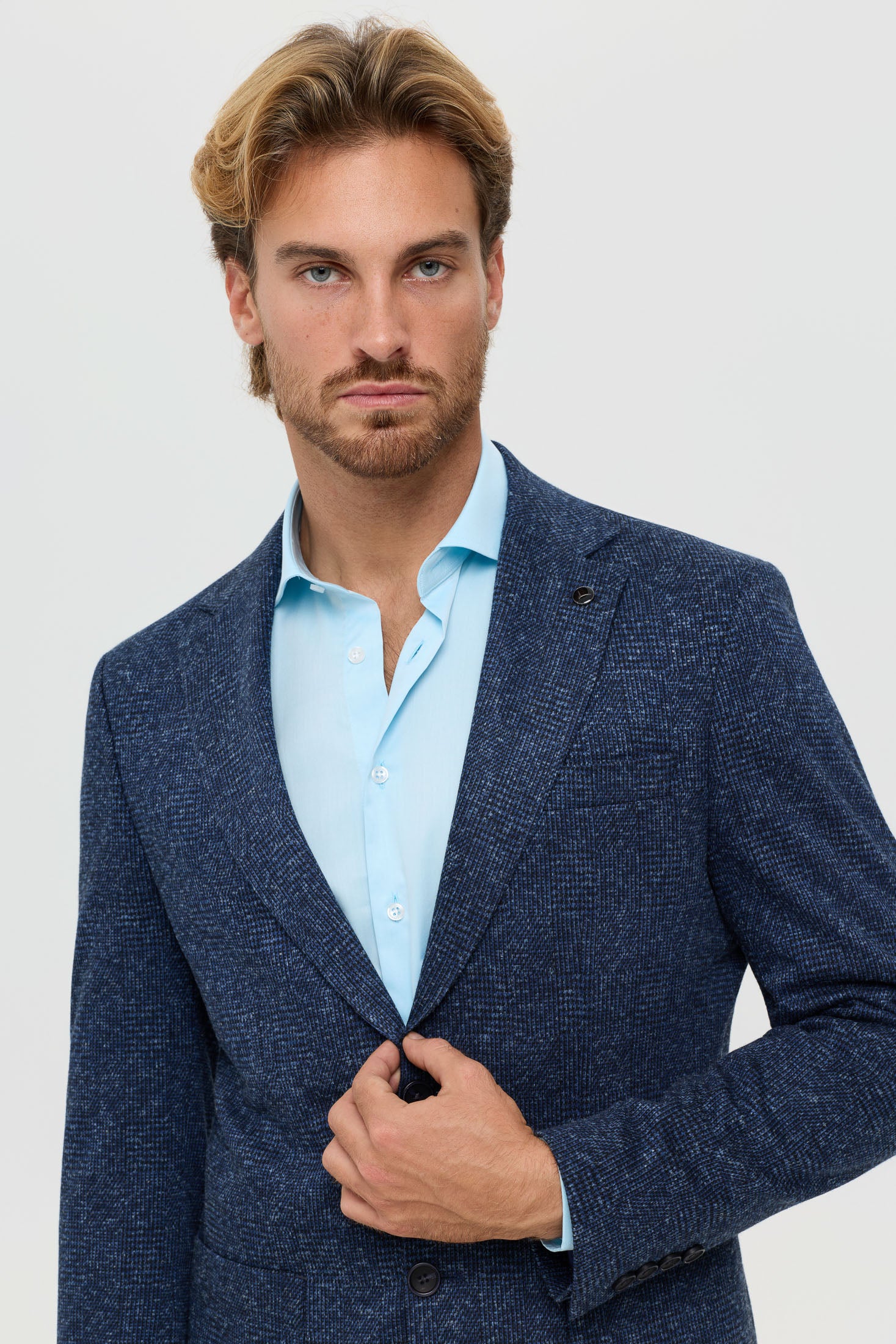 Men’s Premium Knit Blazer – Wool Blend Glen Check | Style 7183