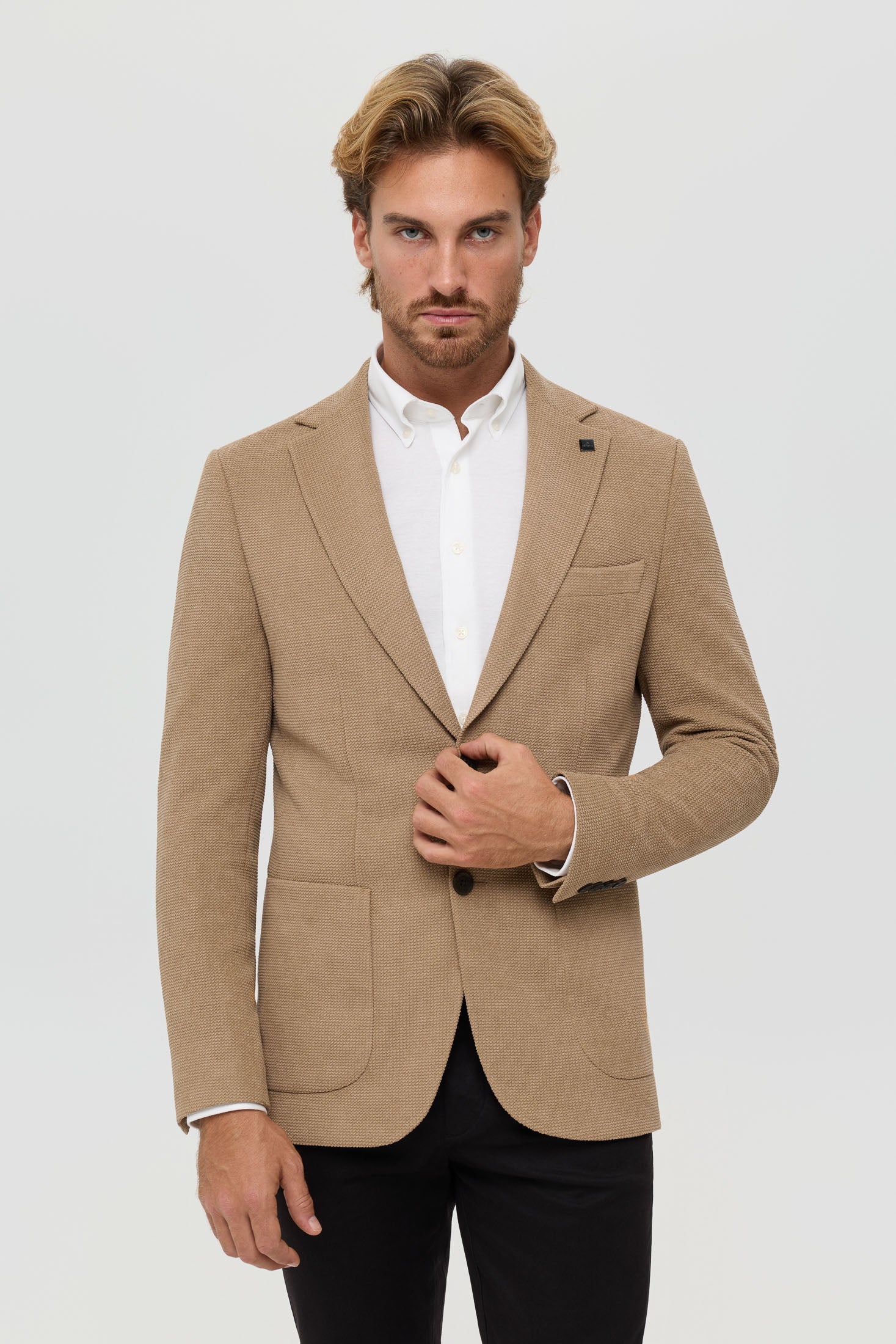 Men’s Premium Knit Blazer – Textured Comfort Stretch | Style 7182