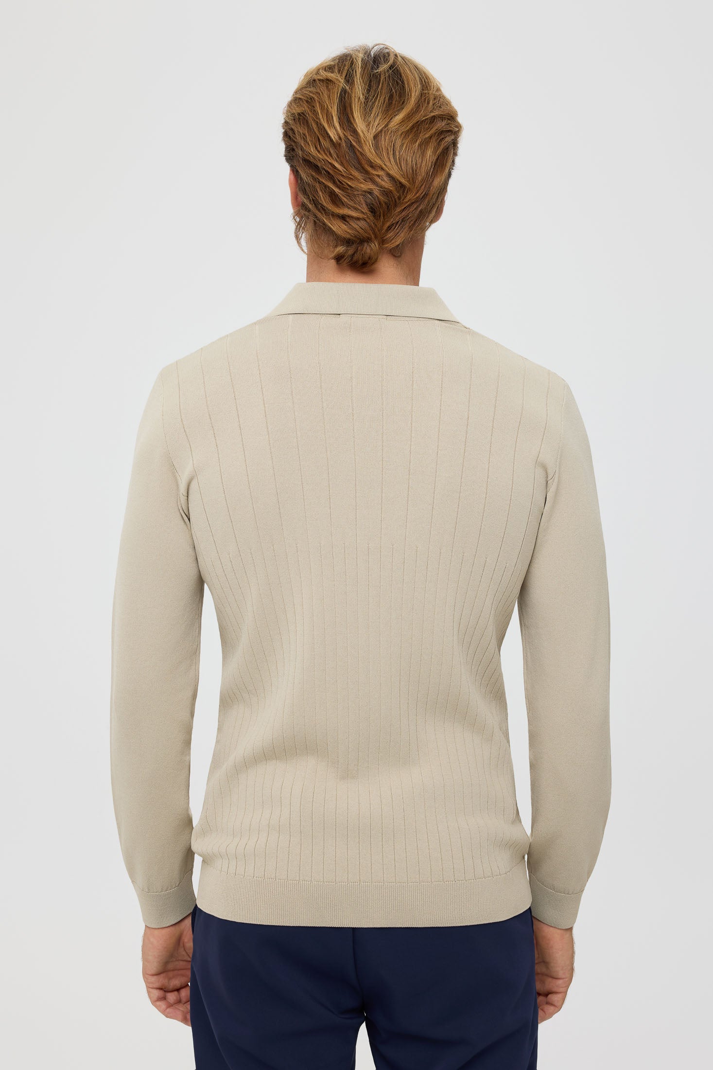 Men’s Premium Long-Sleeve Knit Pullover Polo – Fine Rib Texture | Style 8030