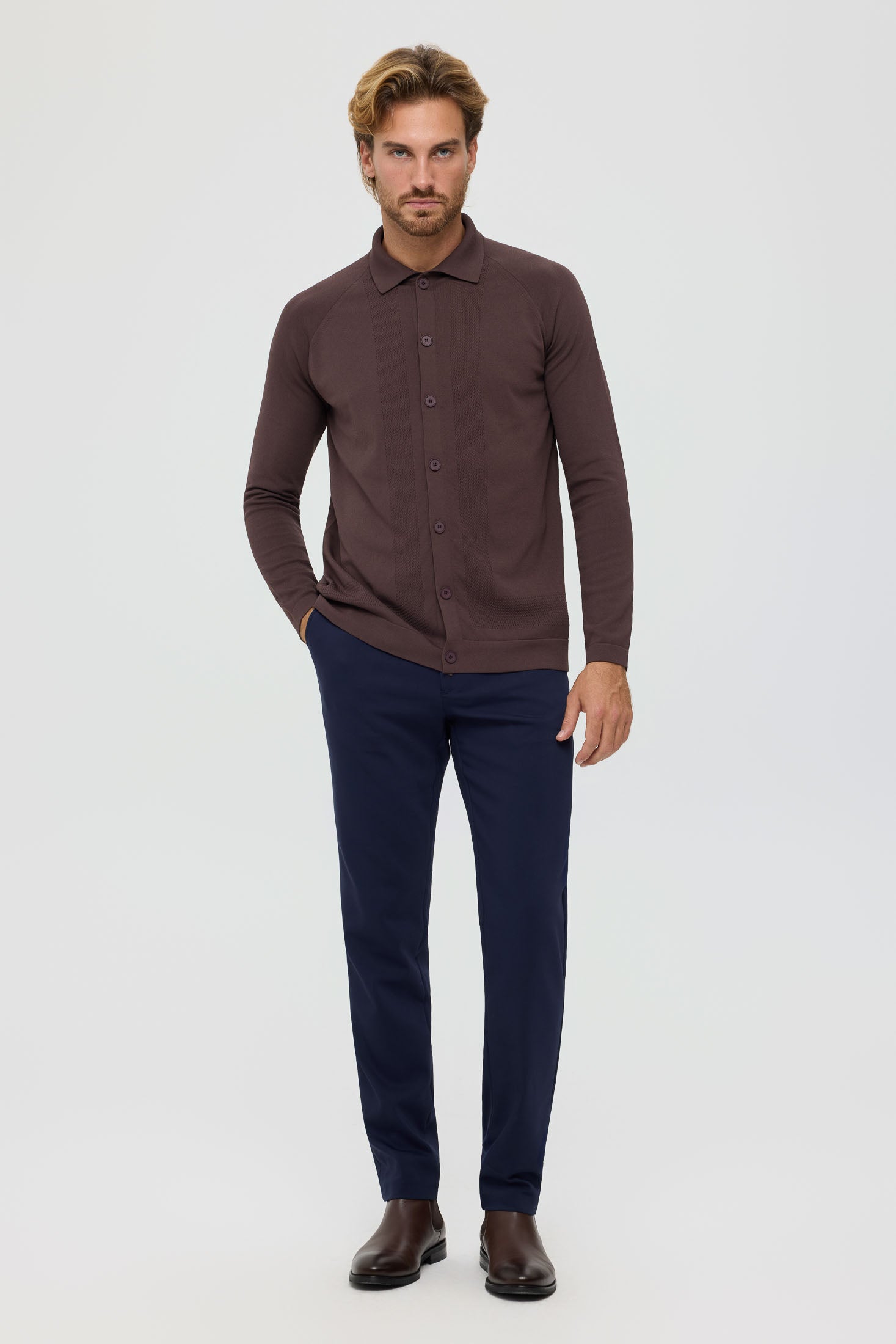 Men’s Premium Buttoned Knit Cardigan – Textured Panel Design | Style 8029