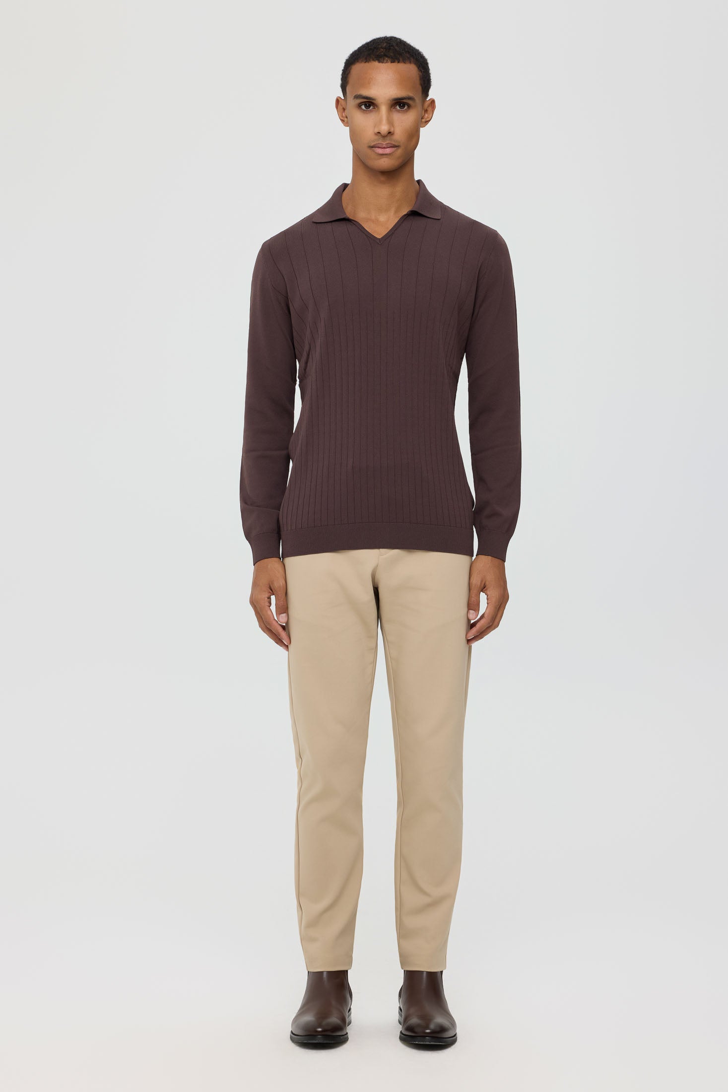 Men’s Premium Long-Sleeve Knit Pullover Polo – Fine Rib Texture | Style 8030