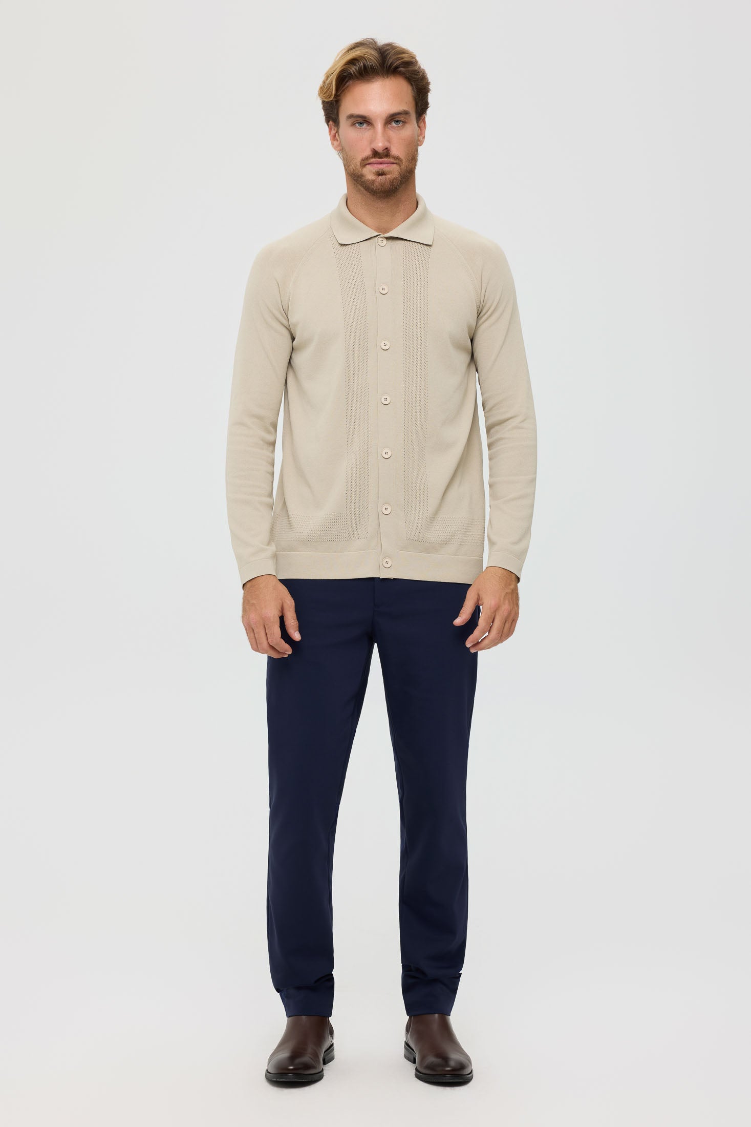 Men’s Premium Buttoned Knit Cardigan – Textured Panel Design | Style 8029