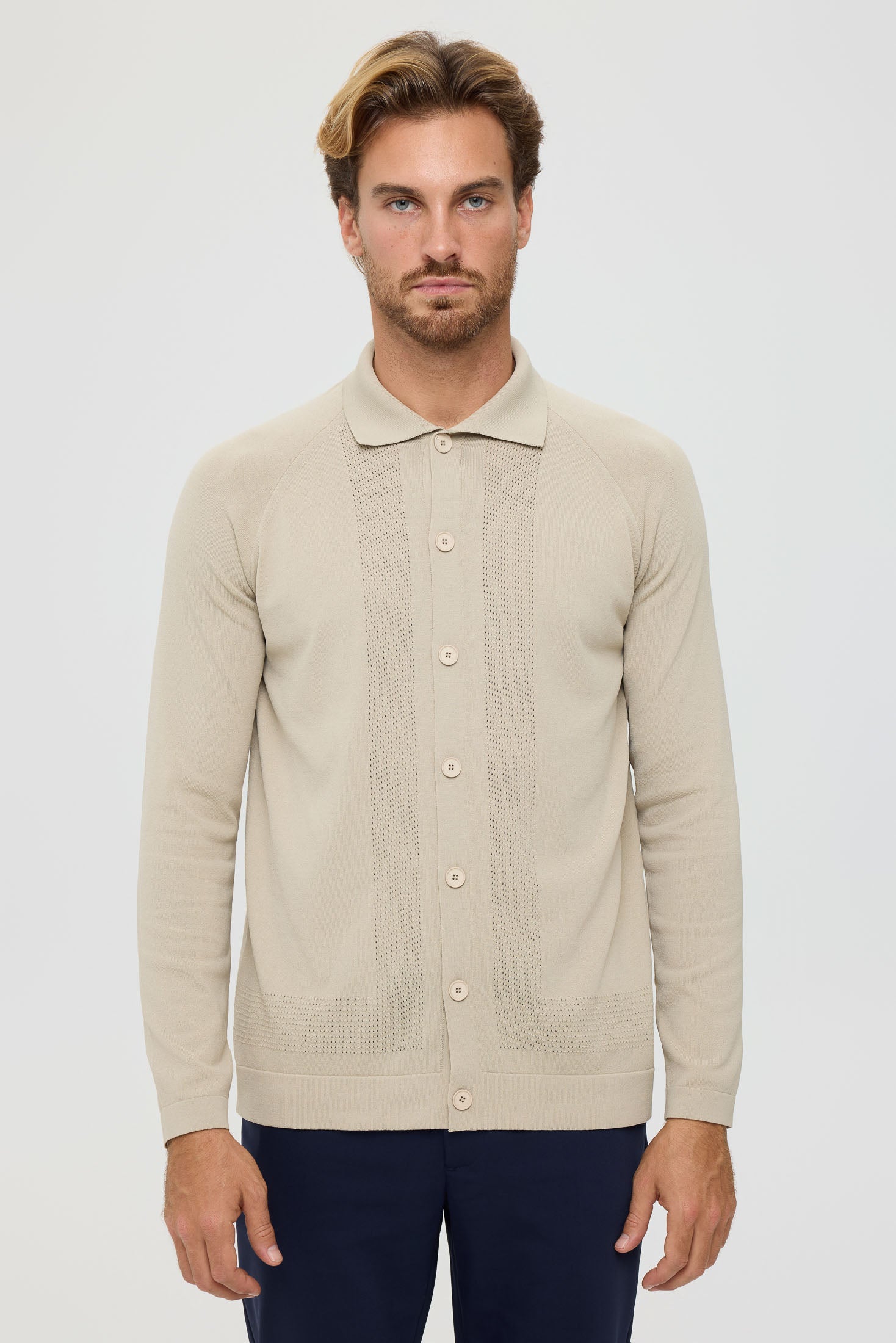 Men’s Premium Buttoned Knit Cardigan – Textured Panel Design | Style 8029