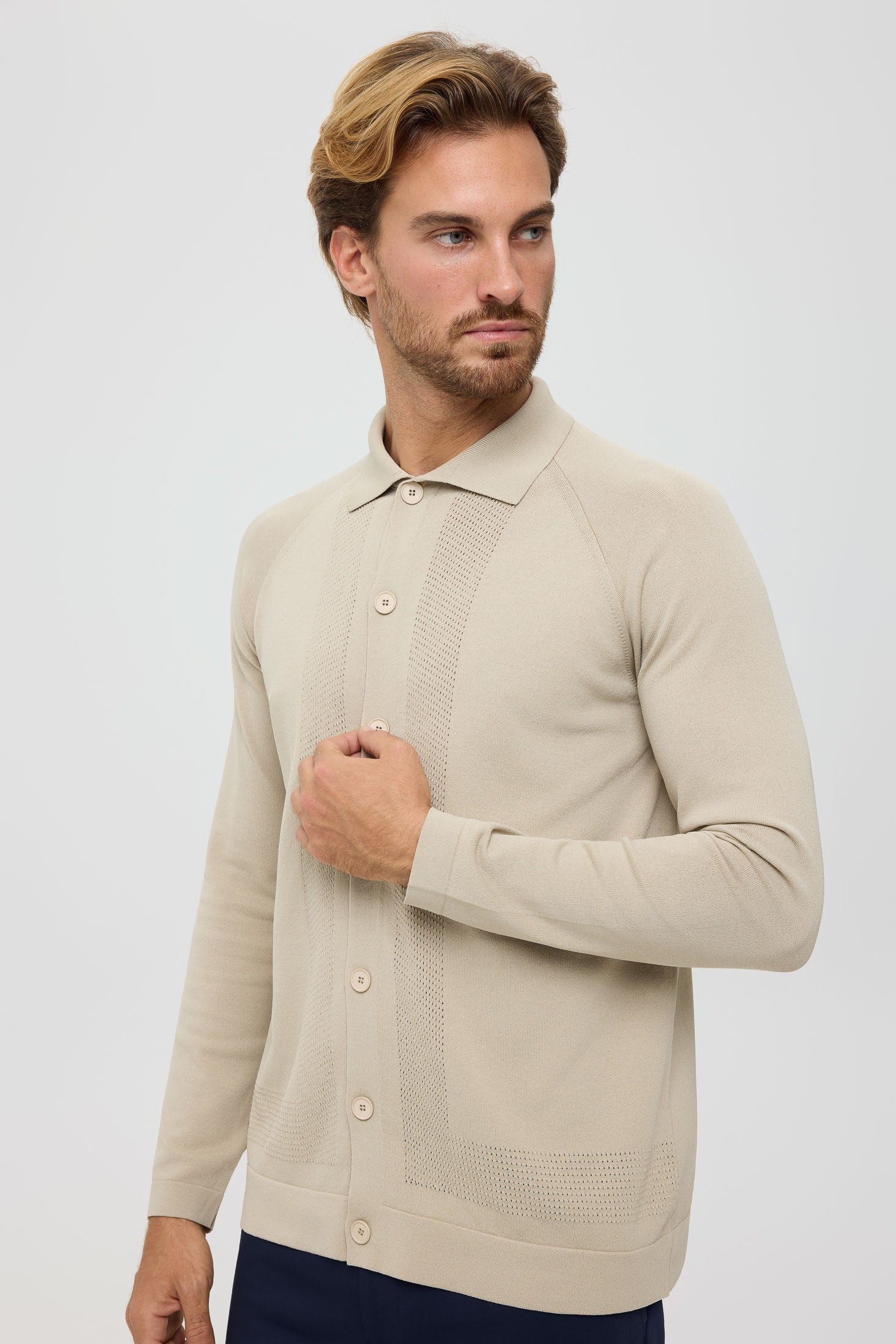 Men’s Premium Buttoned Knit Cardigan – Textured Panel Design | Style 8029