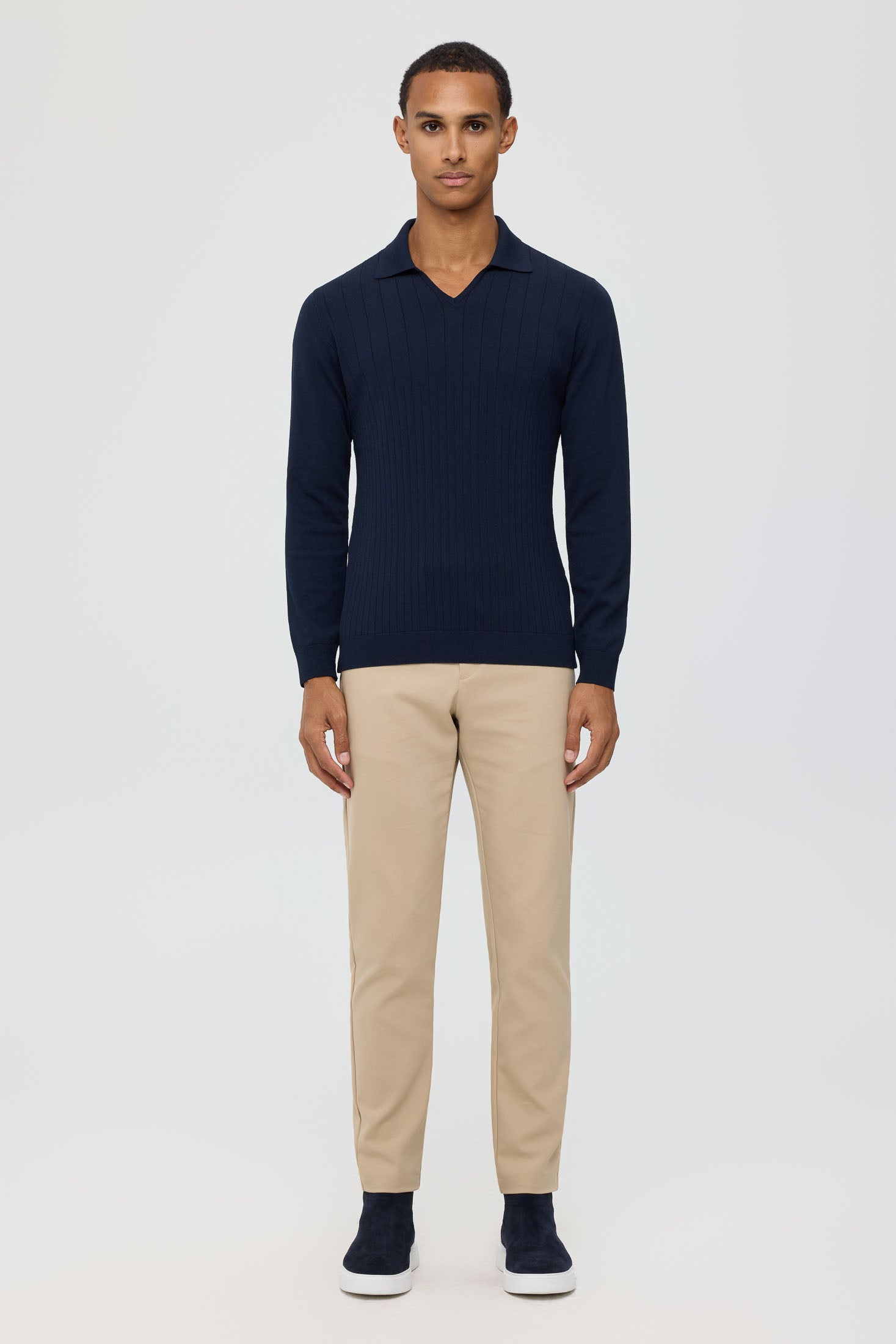 Men’s Premium Long-Sleeve Knit Pullover Polo – Fine Rib Texture | Style 8030