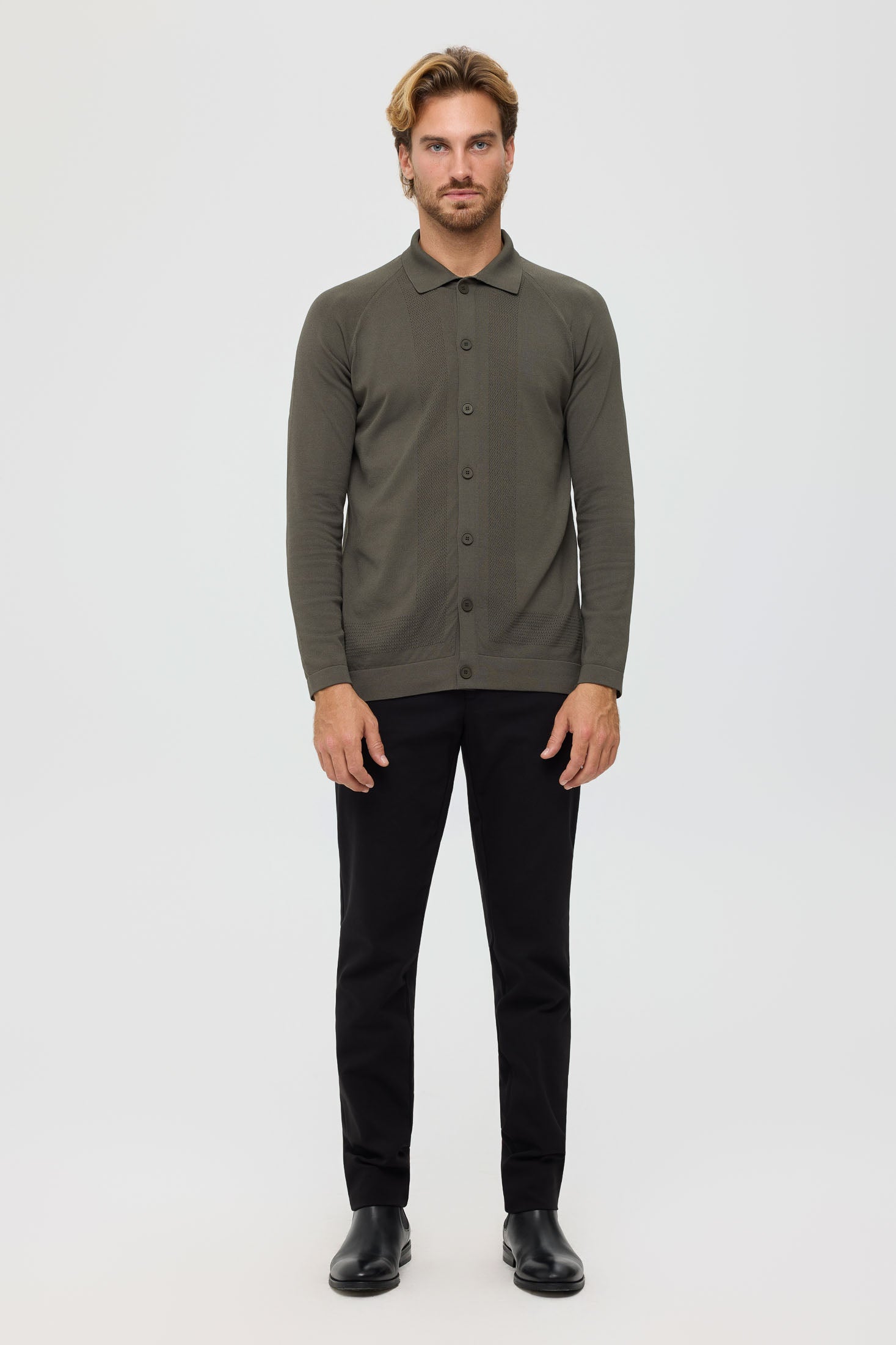 Men’s Premium Buttoned Knit Cardigan – Textured Panel Design | Style 8029