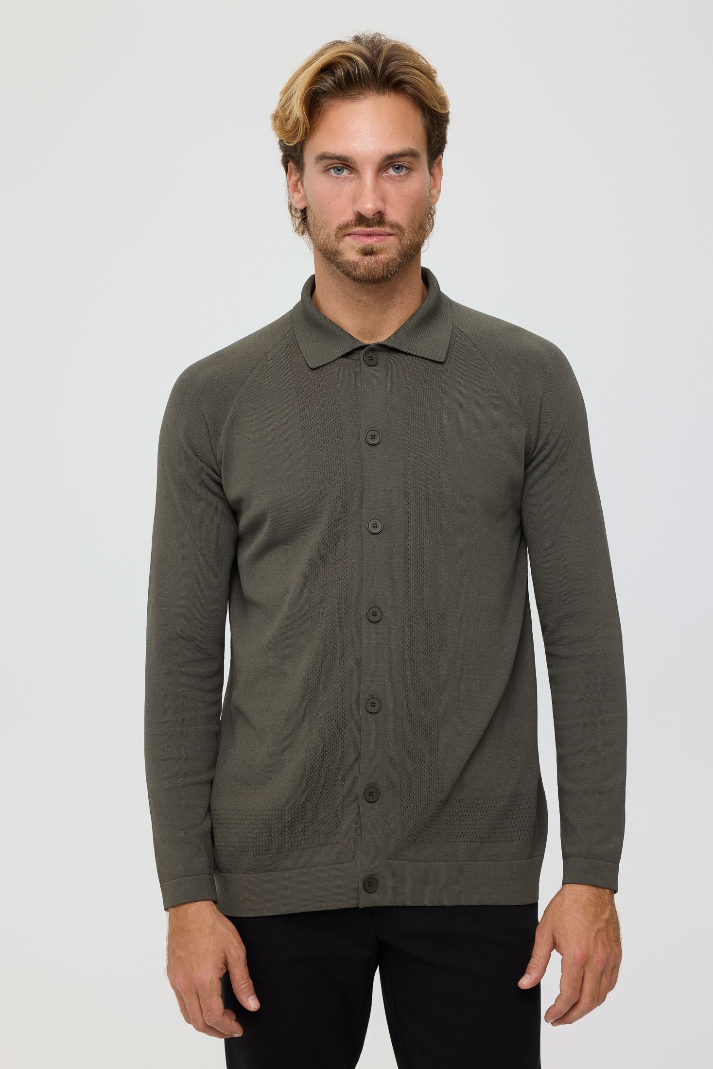 Men’s Premium Buttoned Knit Cardigan – Textured Panel Design | Style 8029