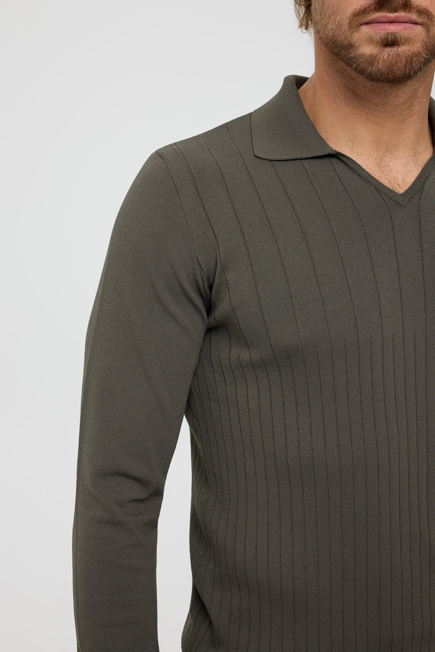 Men’s Premium Long-Sleeve Knit Pullover Polo – Fine Rib Texture | Style 8030