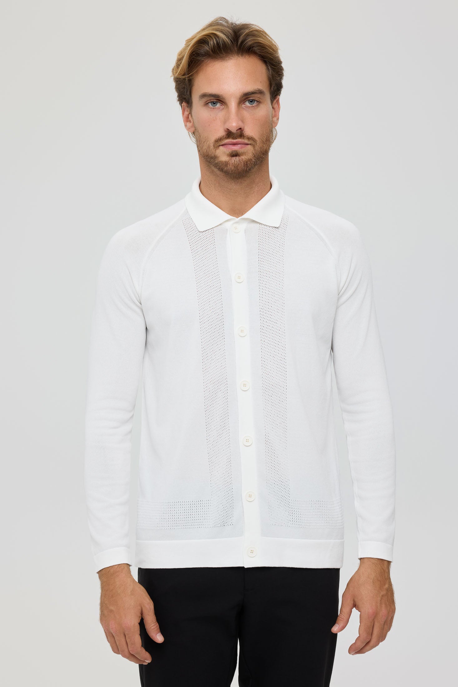 Men’s Premium Buttoned Knit Cardigan – Textured Panel Design | Style 8029