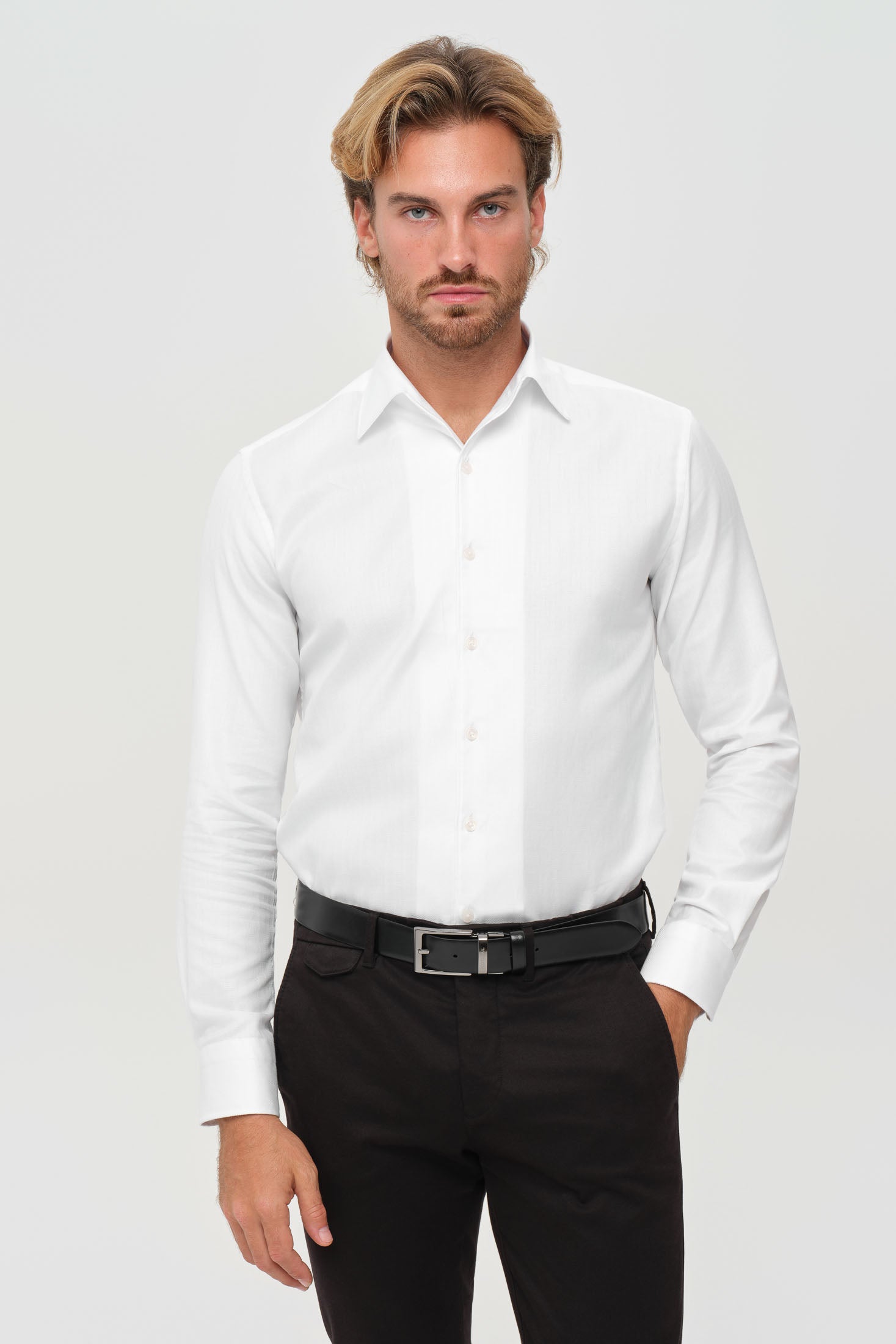 Men’s Premium Business Shirt – One Piece Collar Herringbone Weave | Style 25-050