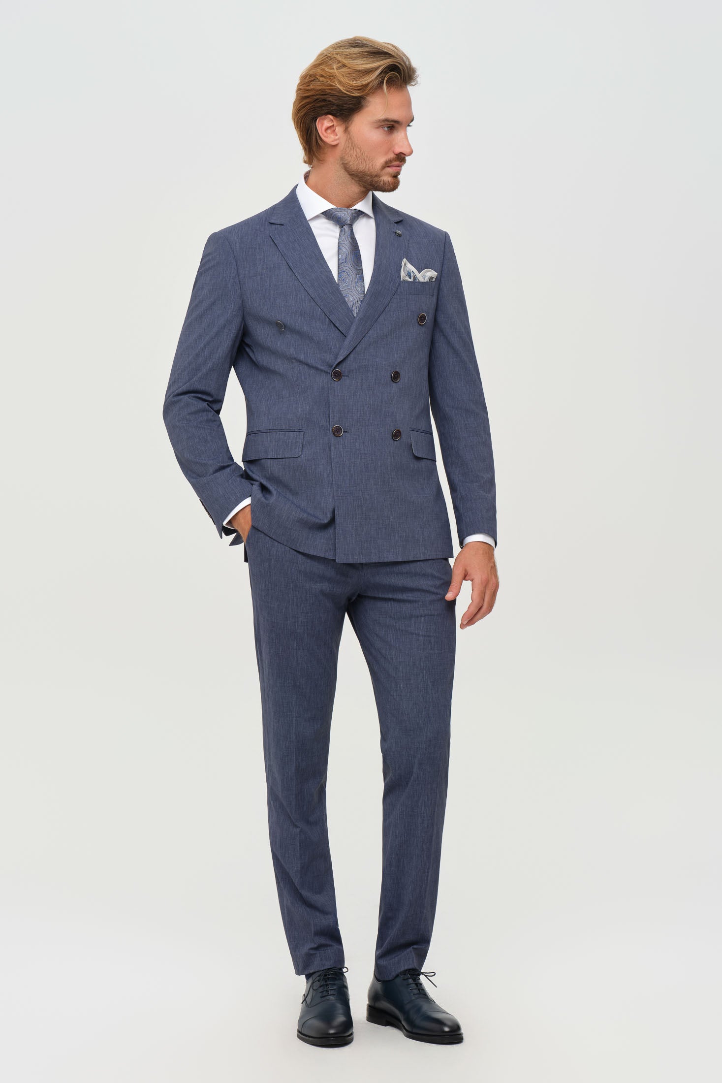 Men’s Double-Breasted Suit – Refined Stretch Structure | Style 4077