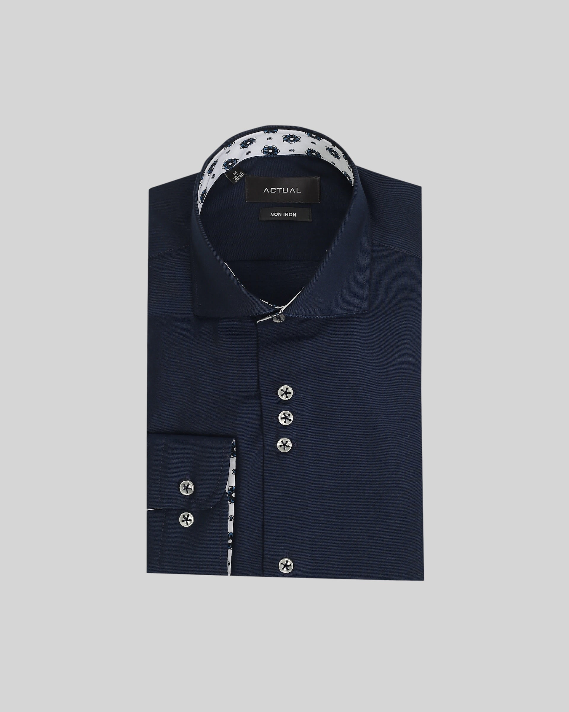 Strijkvrij twill overhemd van 100% katoen in slim fit met florale contrastdetails – Model 25-029
