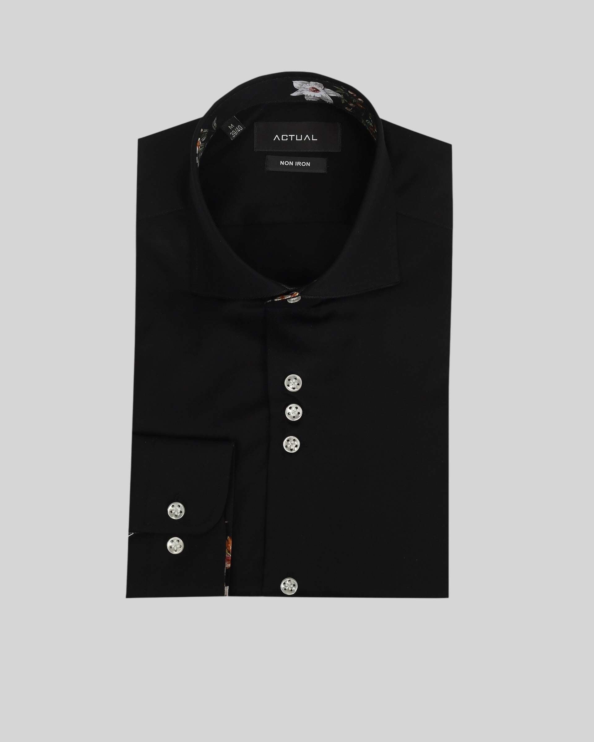 Strijkvrij overhemd van 100% katoen in slim fit met florale contrastdetails – Model 25-024