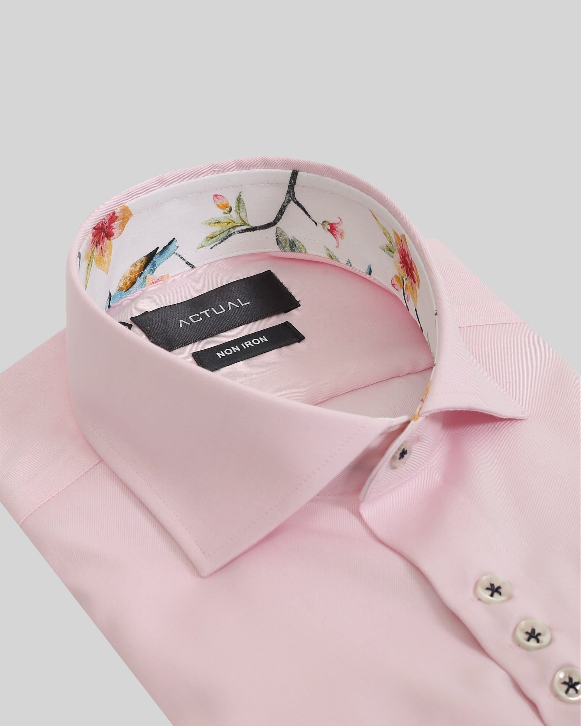 Strijkvrij twill overhemd van 100% katoen in slim fit met florale contrastdetails – Model 25-022