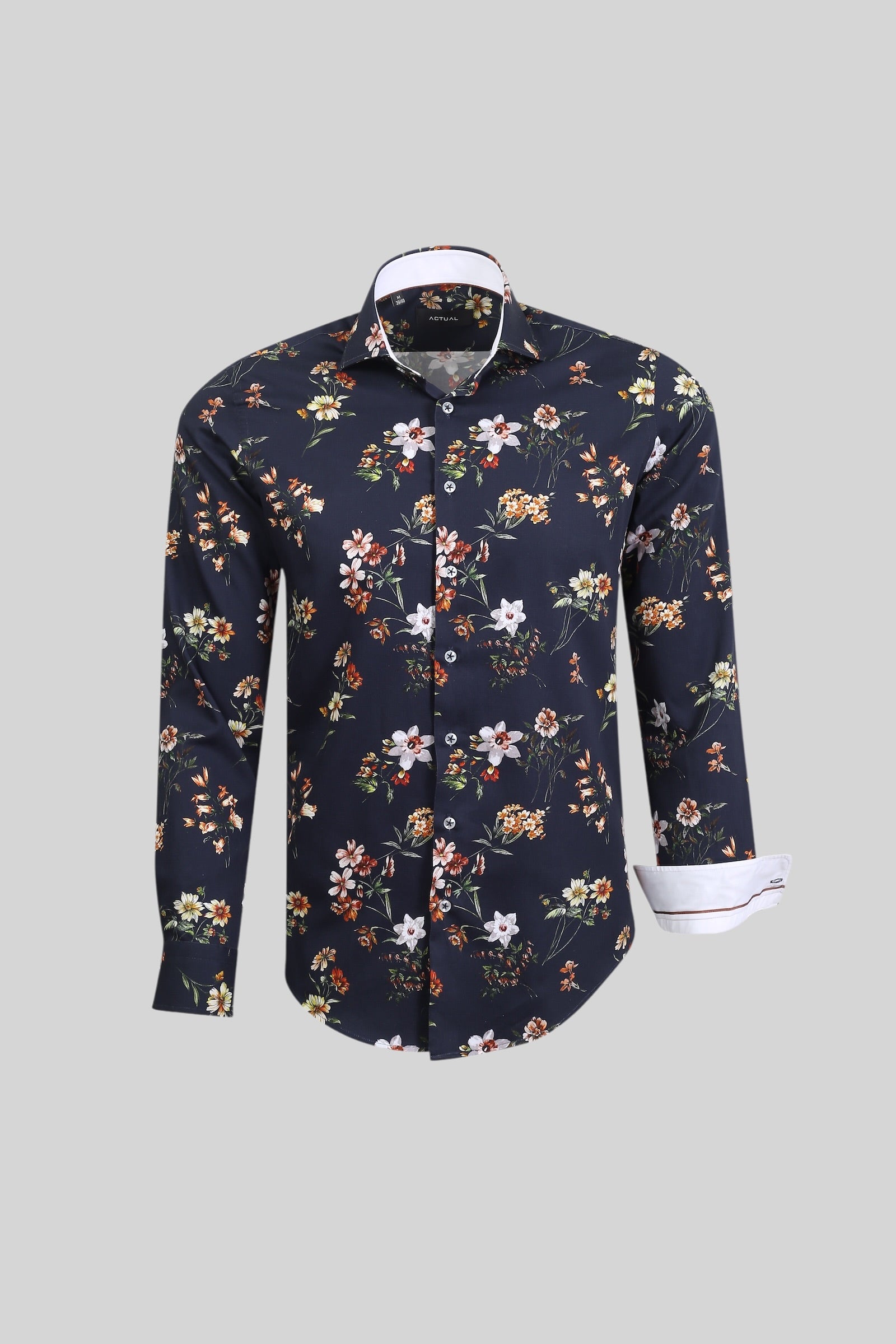 Geprint satijnen overhemd van 100% katoen in slim fit – Model 25-035