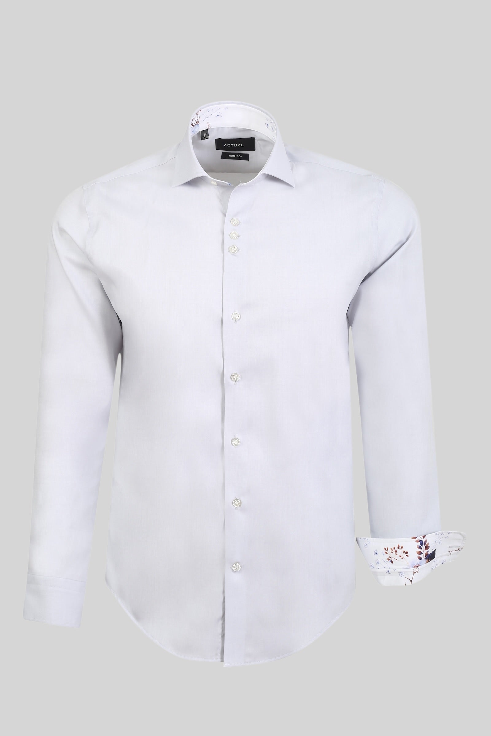 Bügelfreies Hemd aus 100% Baumwolle in Slim Fit mit floralen Kontrastdetails – Modell 25-025