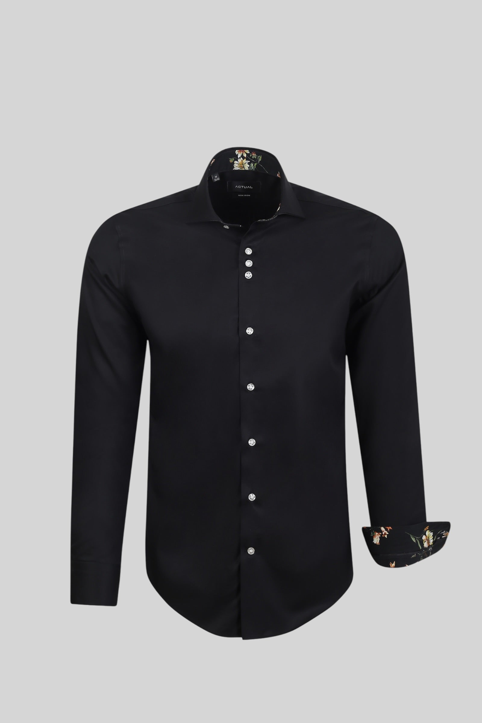 Non-Iron 100% Cotton Slim Fit Shirt with Floral Contrast Details – Model 25-024