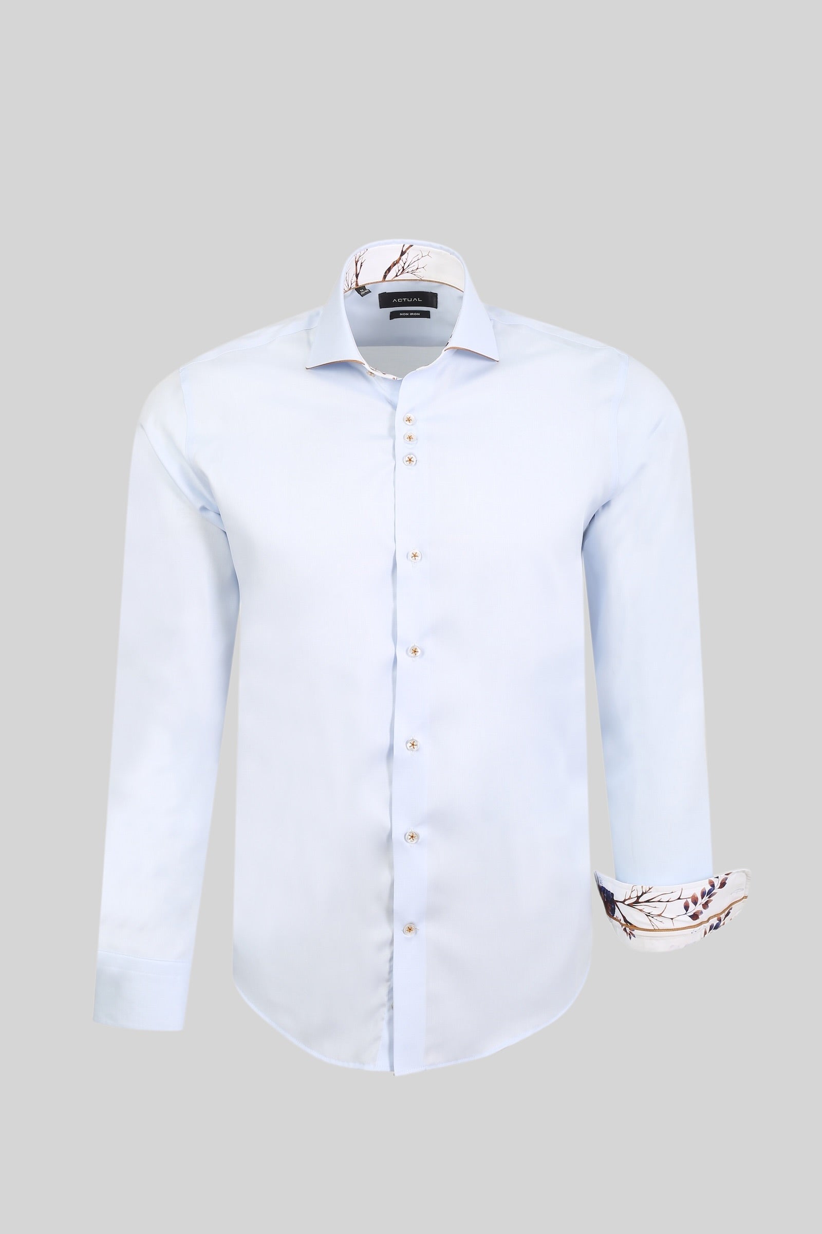 Bügelfreies Twill-Hemd aus 100% Baumwolle in Slim Fit mit floralen Kontrastdetails – Modell 25-026