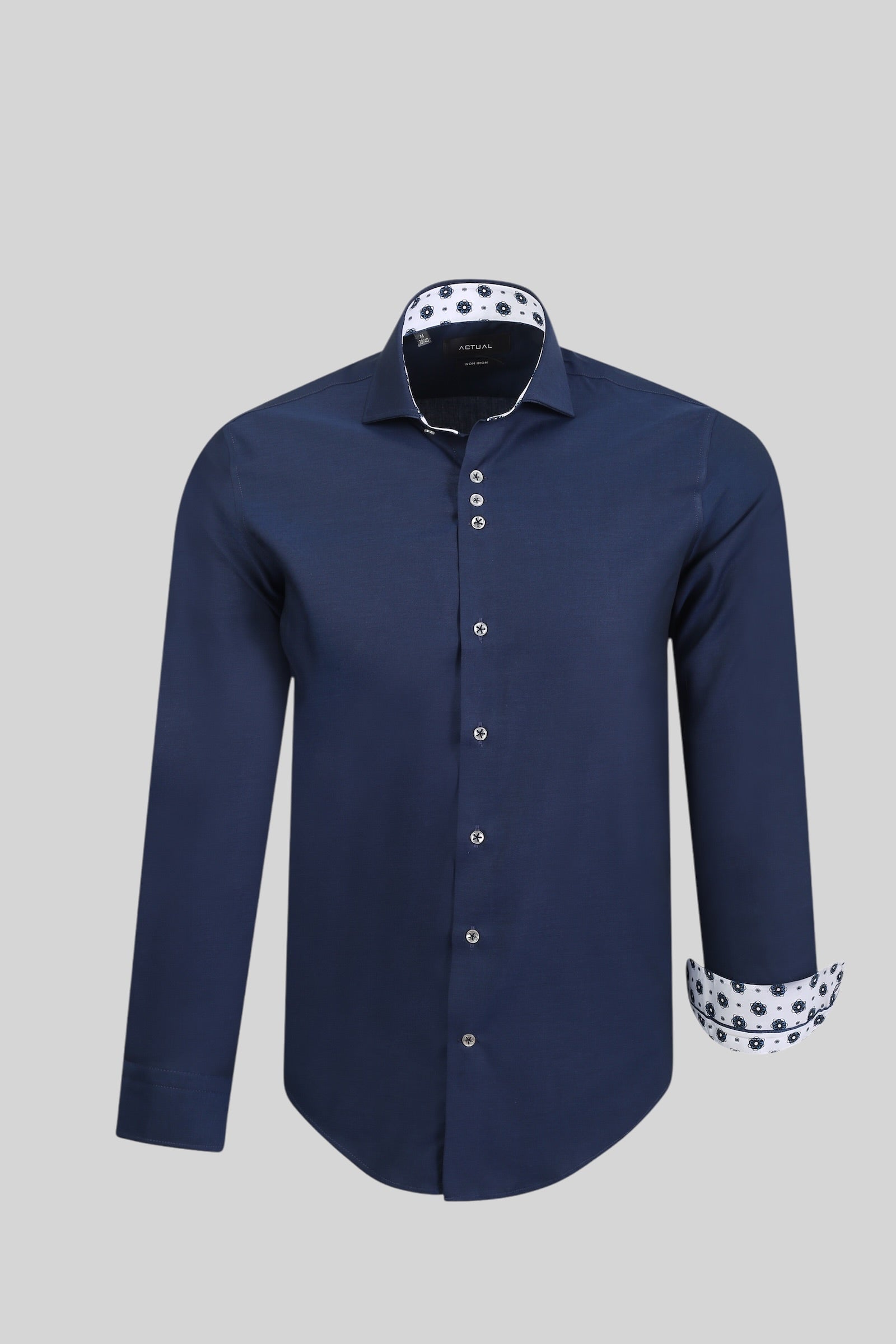 Non-Iron Twill 100% Cotton Slim Fit Shirt with Floral Contrast Details – Model 25-029