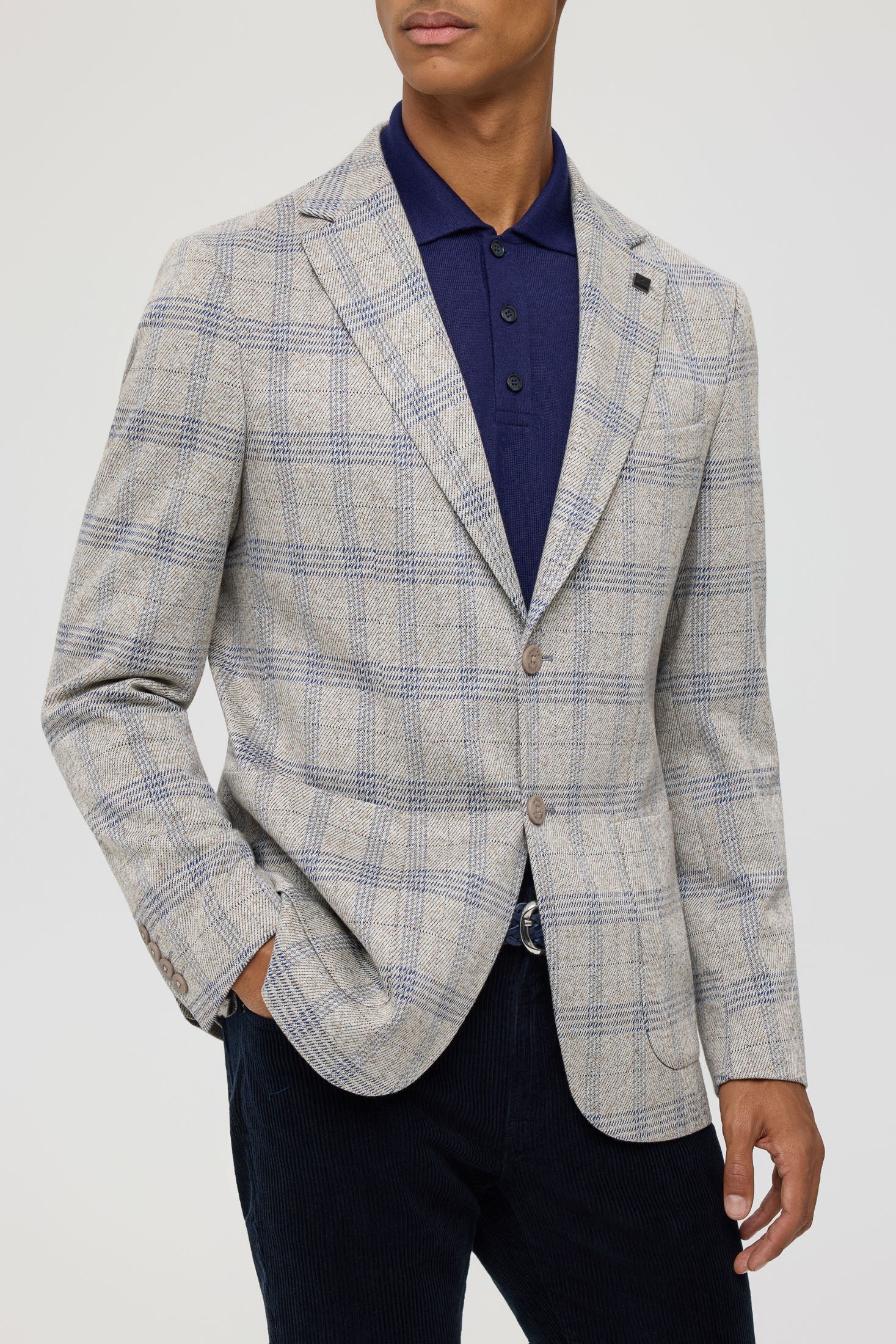 Men’s Premium Knit Blazer – Checked Linen Blend | Style 7180