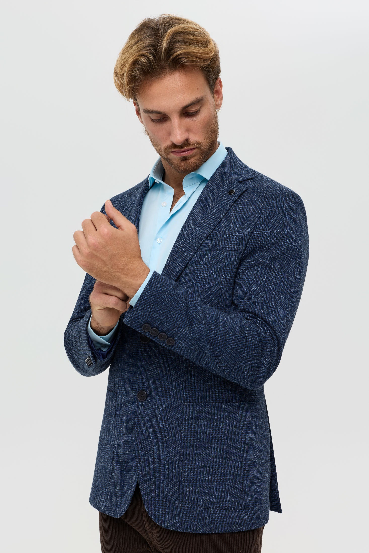 Men’s Premium Knit Blazer – Wool Blend Glen Check | Style 7183