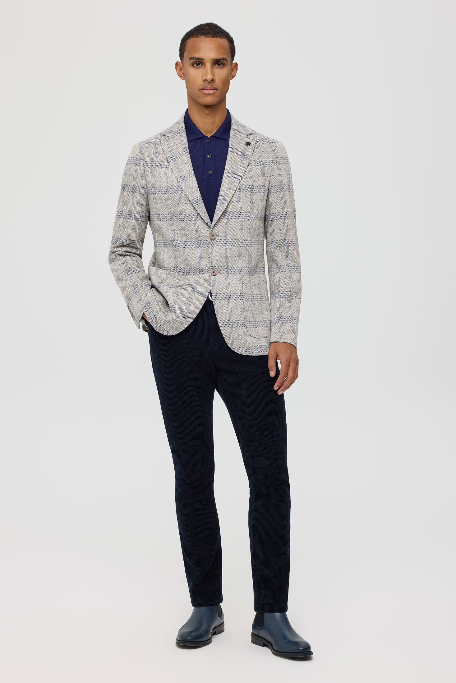 Premium gebreide blazer voor heren – geruit linnenmix | Stijl 7180