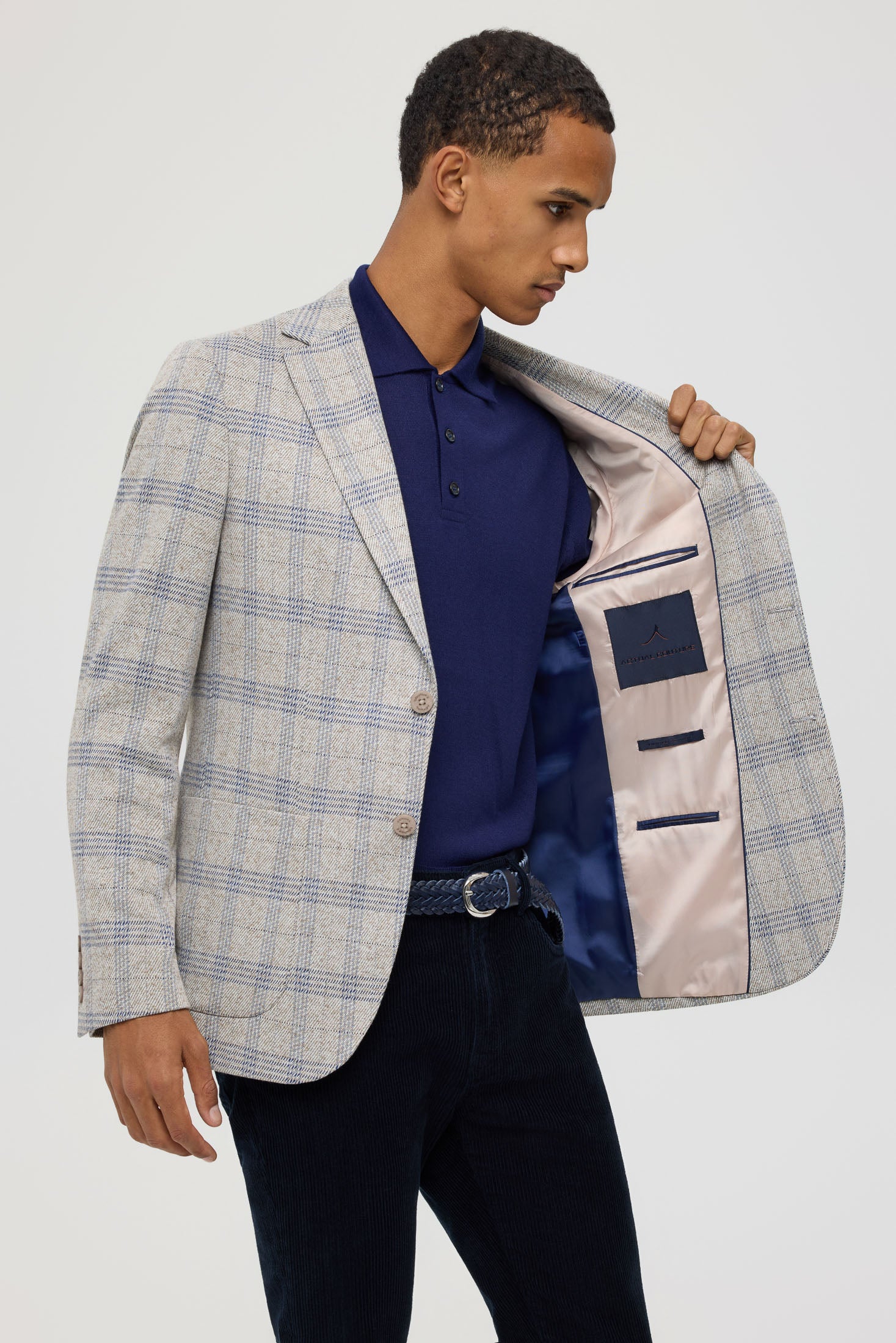 Premium gebreide blazer voor heren – geruit linnenmix | Stijl 7180