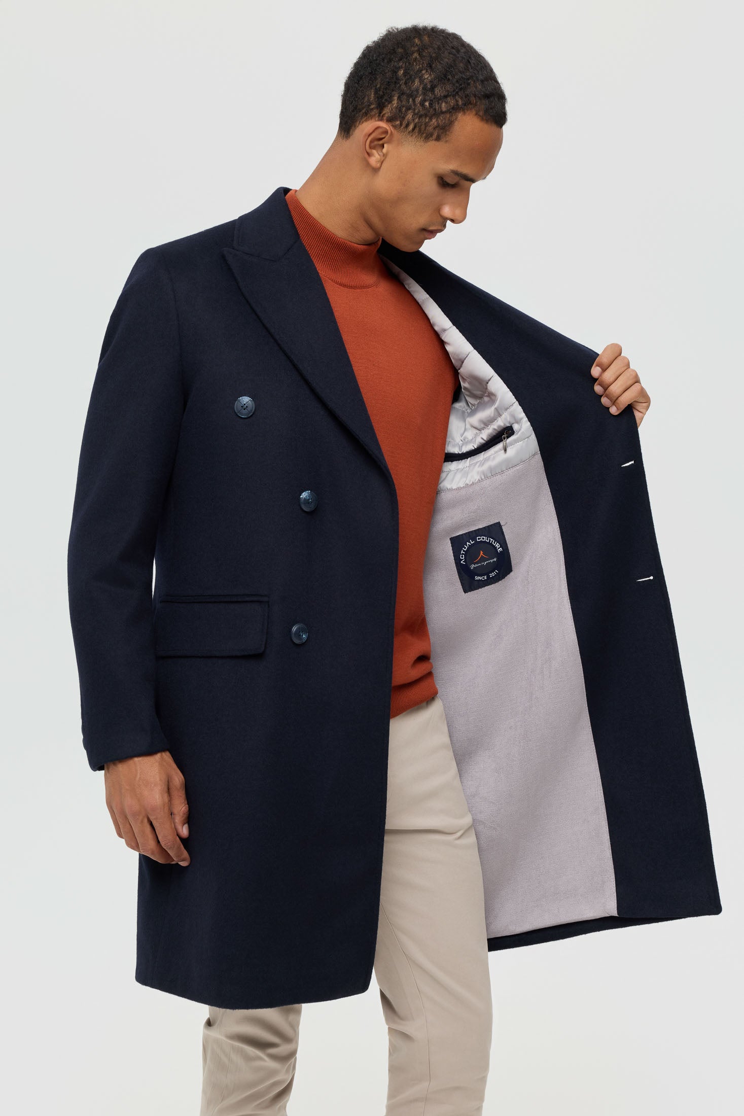 Men’s Double-Breasted Wool Blend Trench Coat – Timeless Elegance | Style 6065