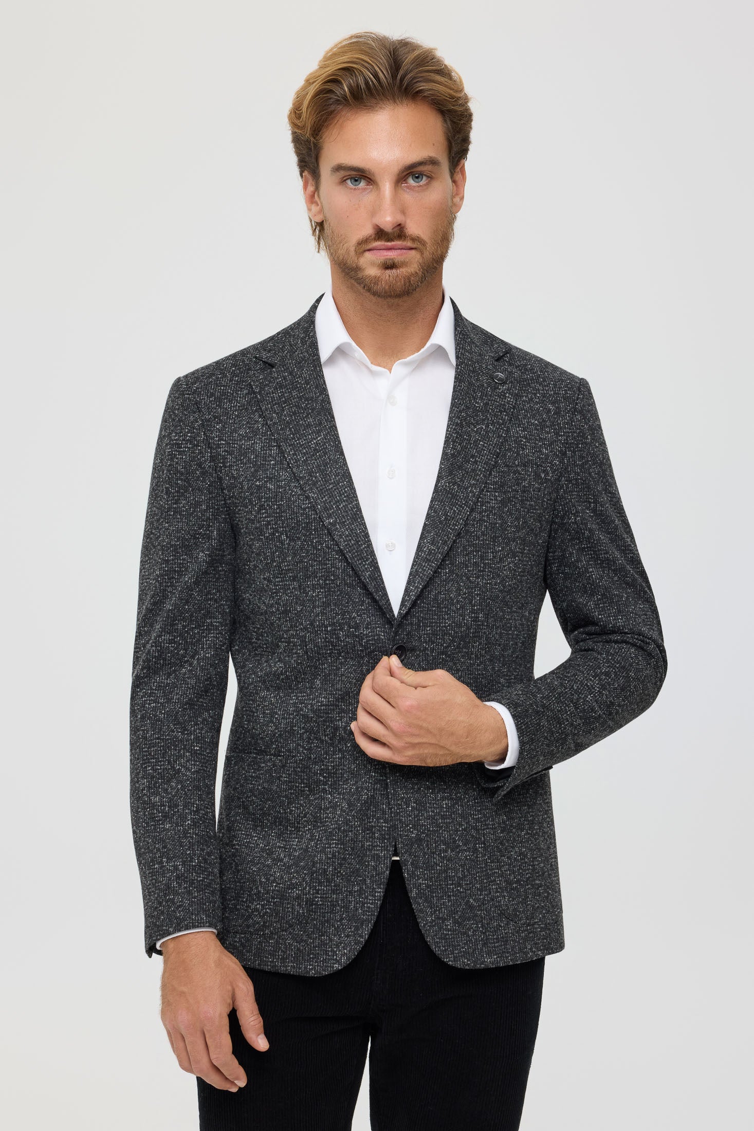Hochwertiger Herren-Strickblazer – Wollmischung mit Glencheck-Muster | Modell 7183