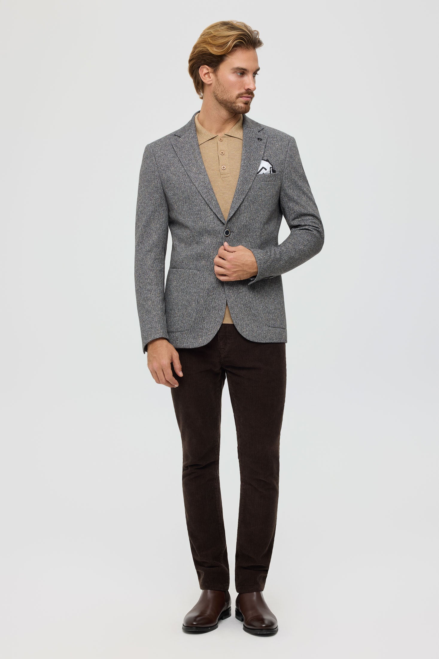 Premium gebreide blazer voor heren – zachte visgraatstructuur | Stijl 7189