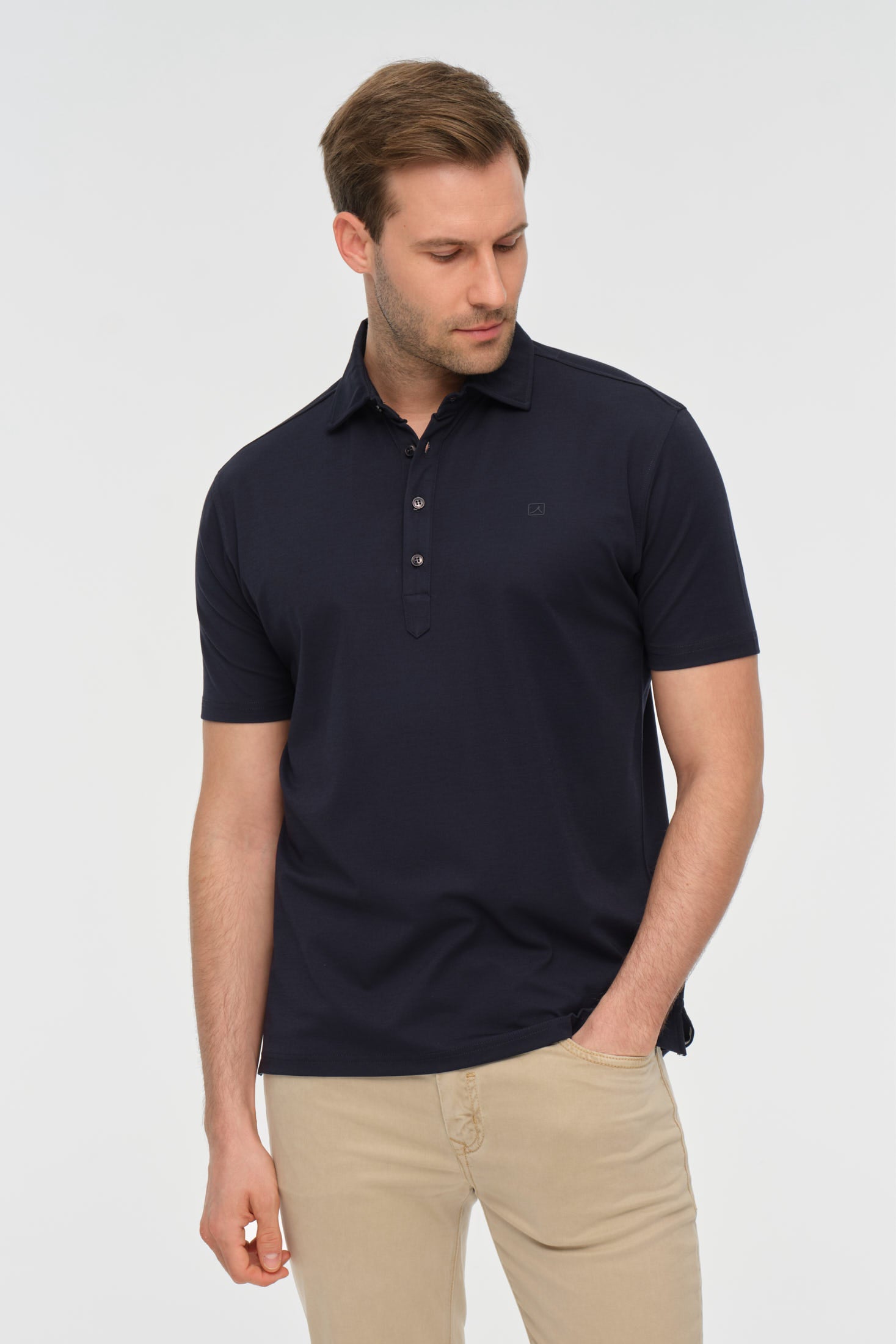 Getailleerde knit polo | Premium stretch stof voor moderne business casual – Model 8038