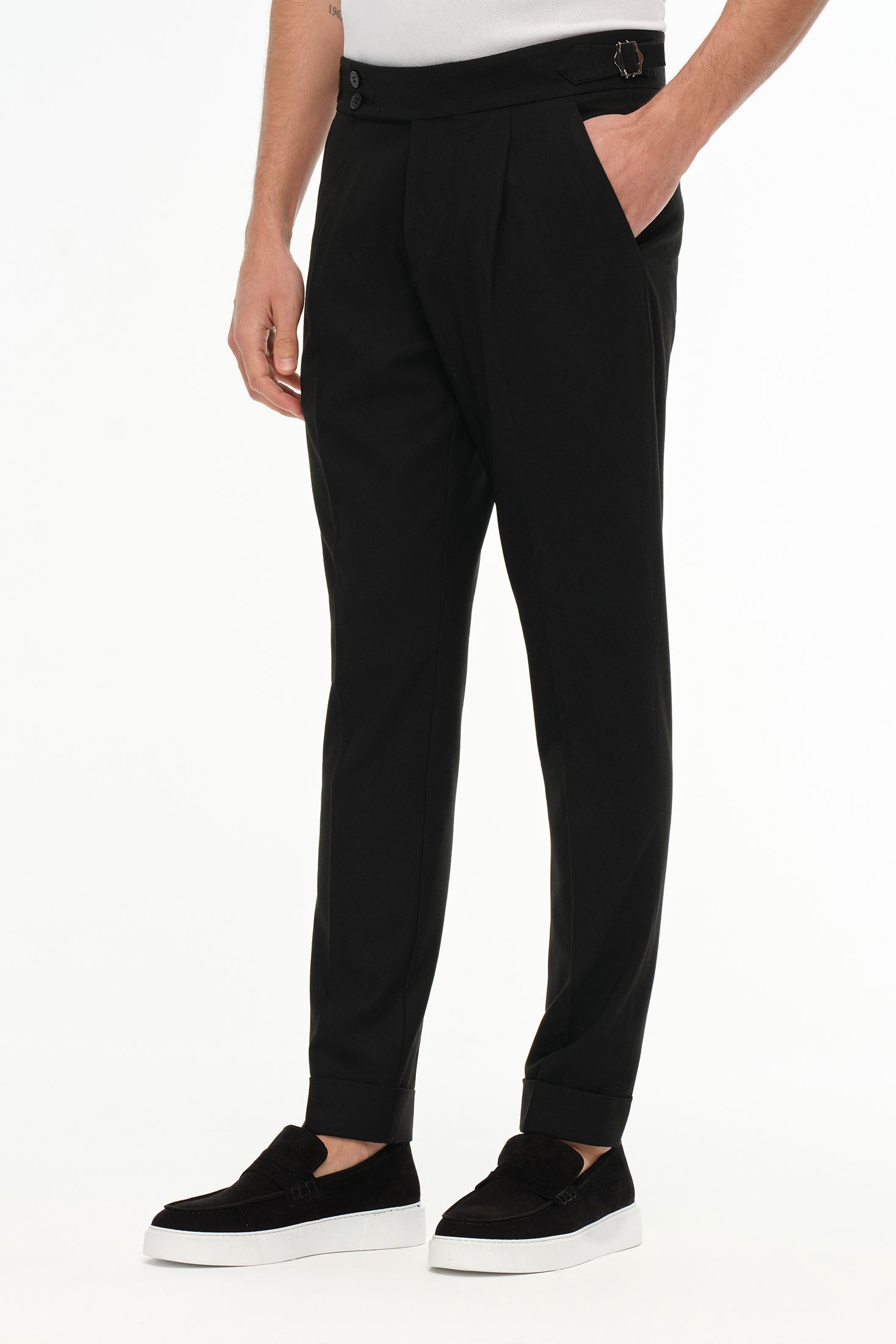 Tailored Hose mit Bundfalten und seitlichen Verstellern | Premium Stretch-Stoff – Modell 1433